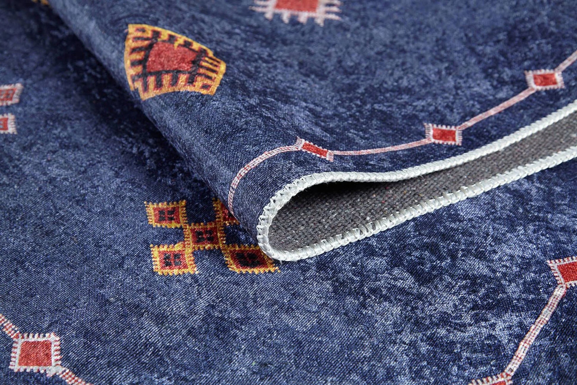 Lacivert Kırmızı Geometrik Desenli Anadolu Kilim Halı