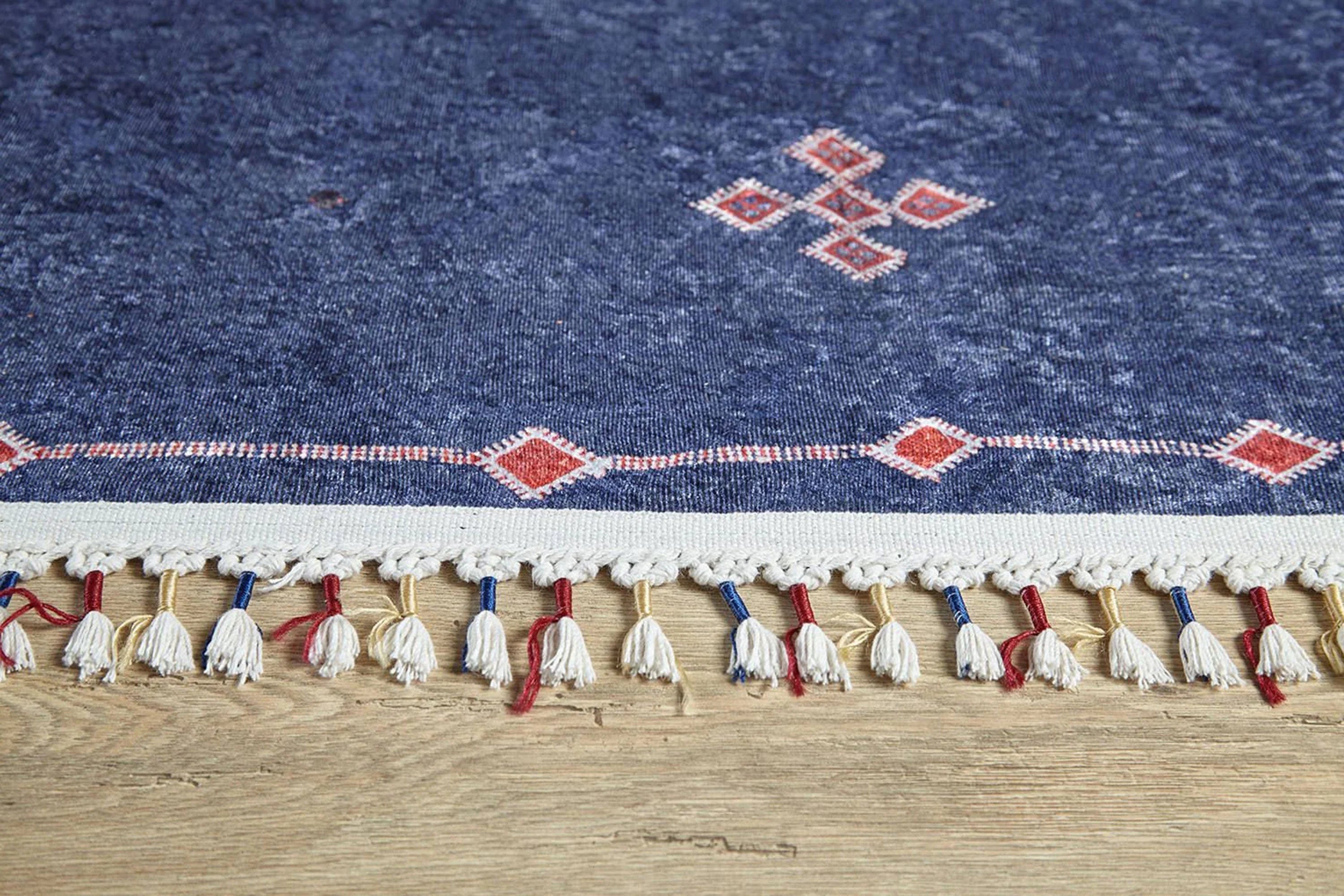 Lacivert Kırmızı Geometrik Desenli Anadolu Kilim Halı