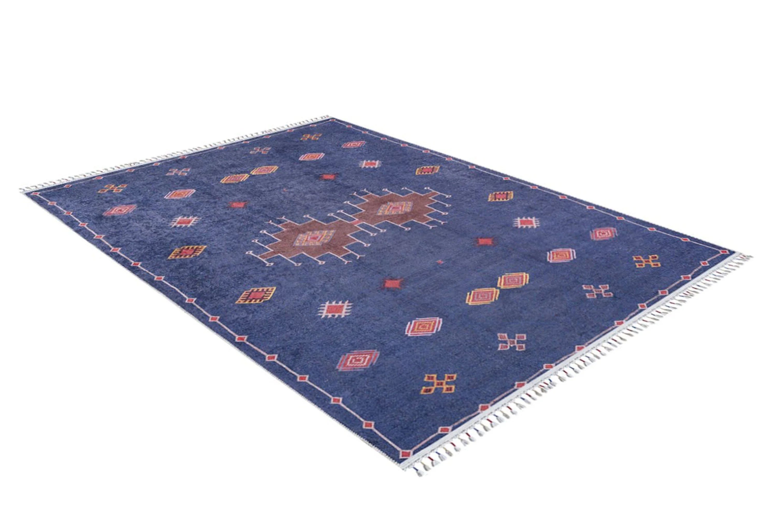 Lacivert Kırmızı Geometrik Desenli Anadolu Kilim Halı