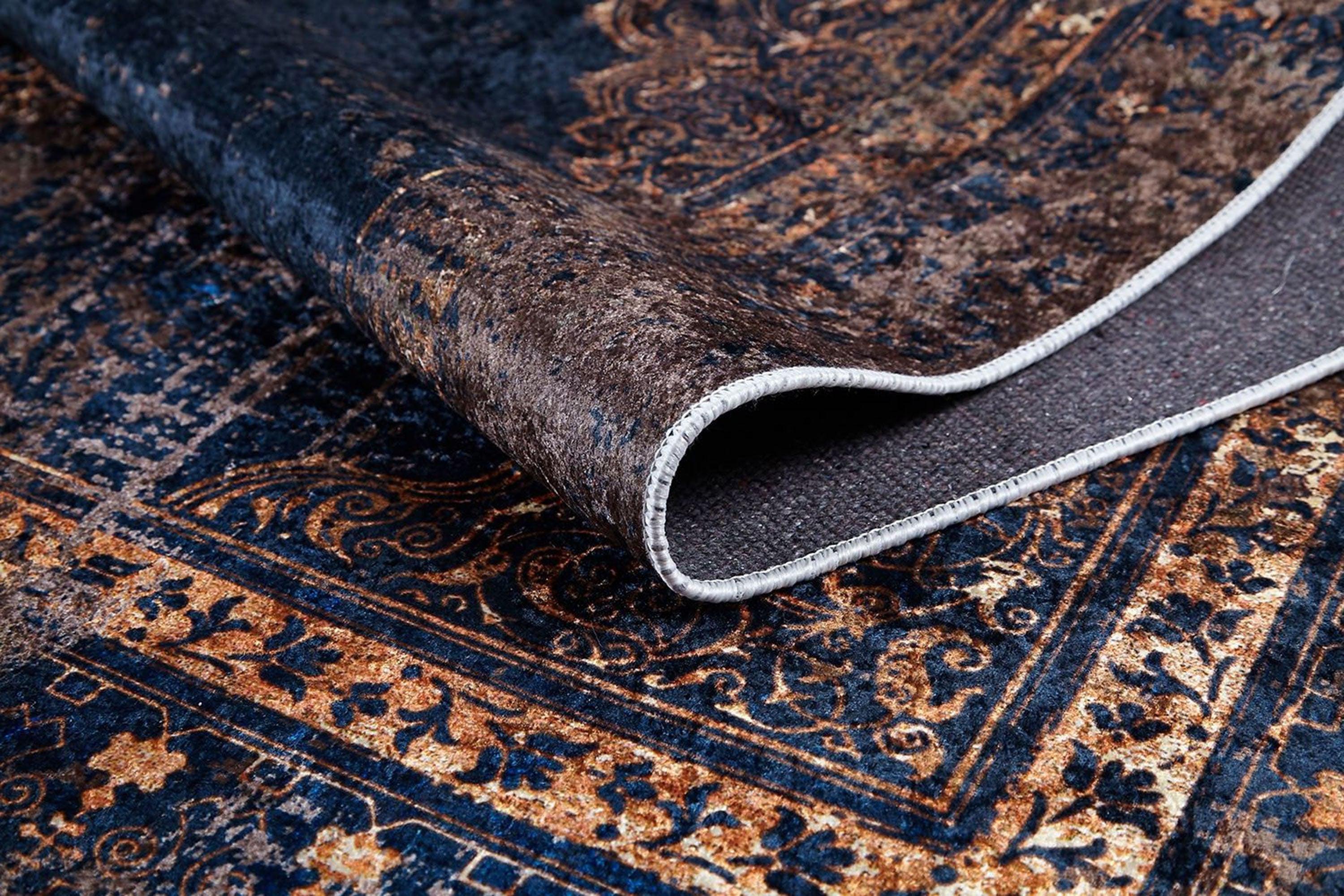 Lacivert Bej Kahverengi Geometrik Desenli Kilim Halı