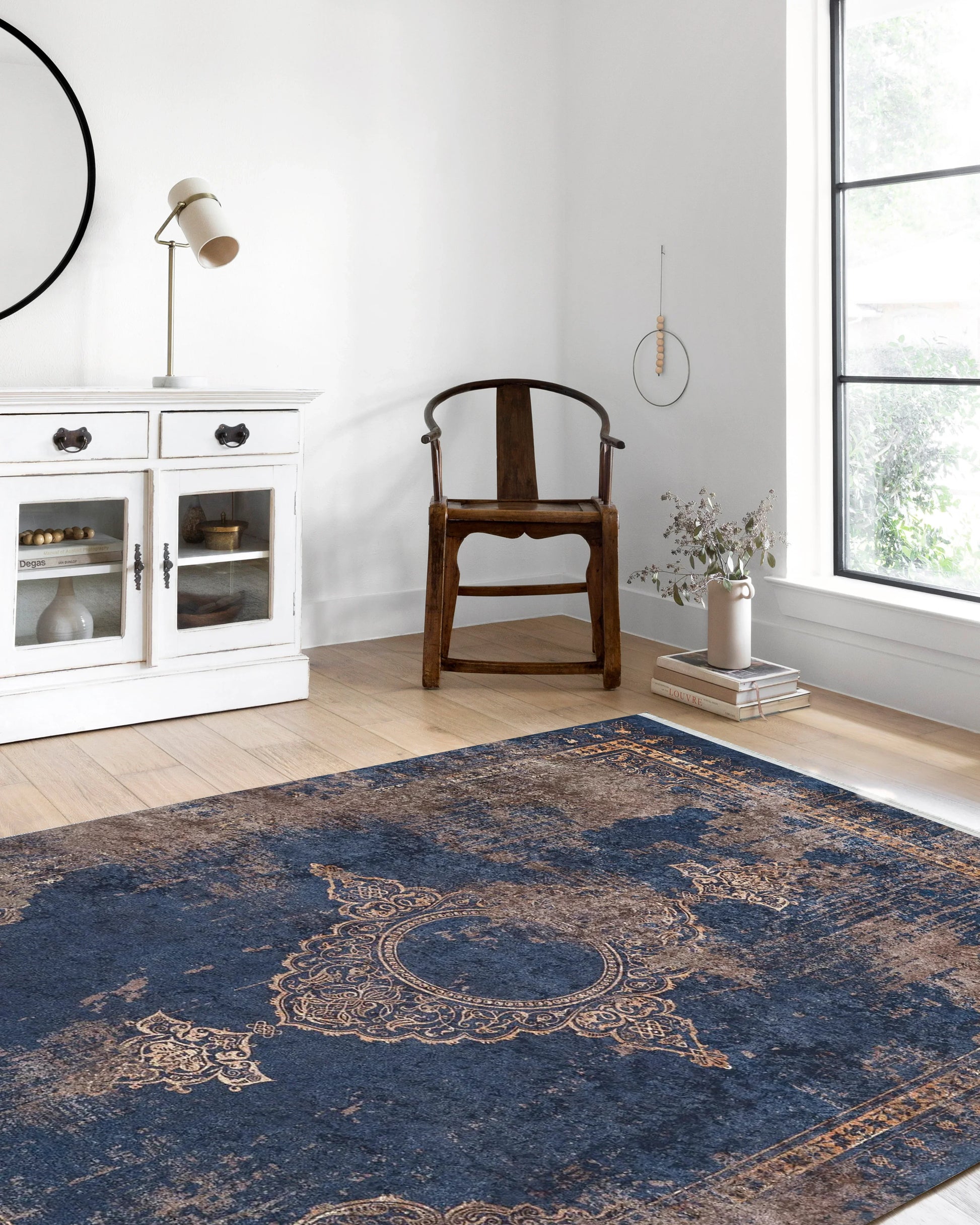 Lacivert Bej Kahverengi Geometrik Desenli Kilim Halı