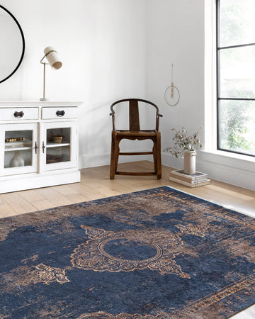Lacivert Bej Kahverengi Geometrik Desenli Kilim Halı