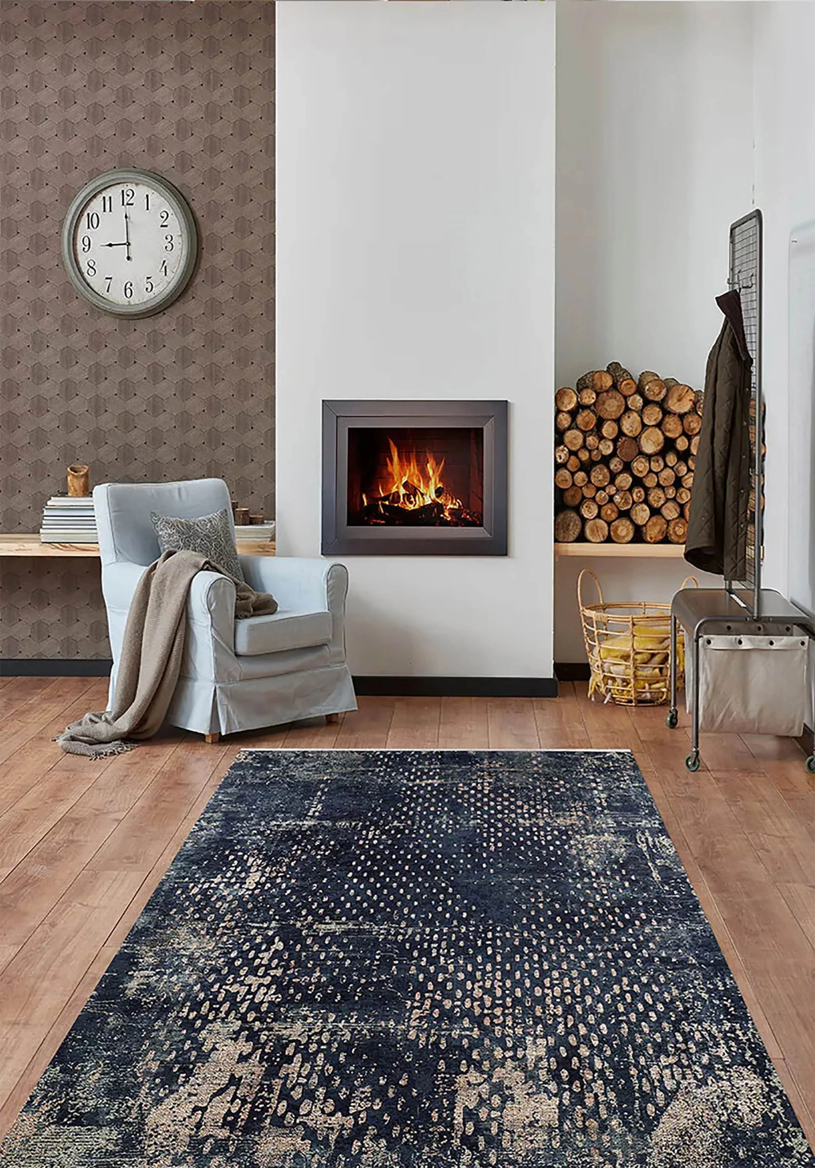 Lacivert Siyah Soyut Desen Modern Halı