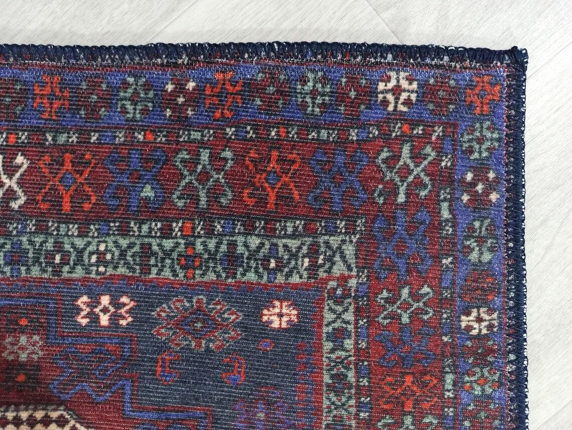 Lacivert ve Kırmızı Tonlu Vintage Halı