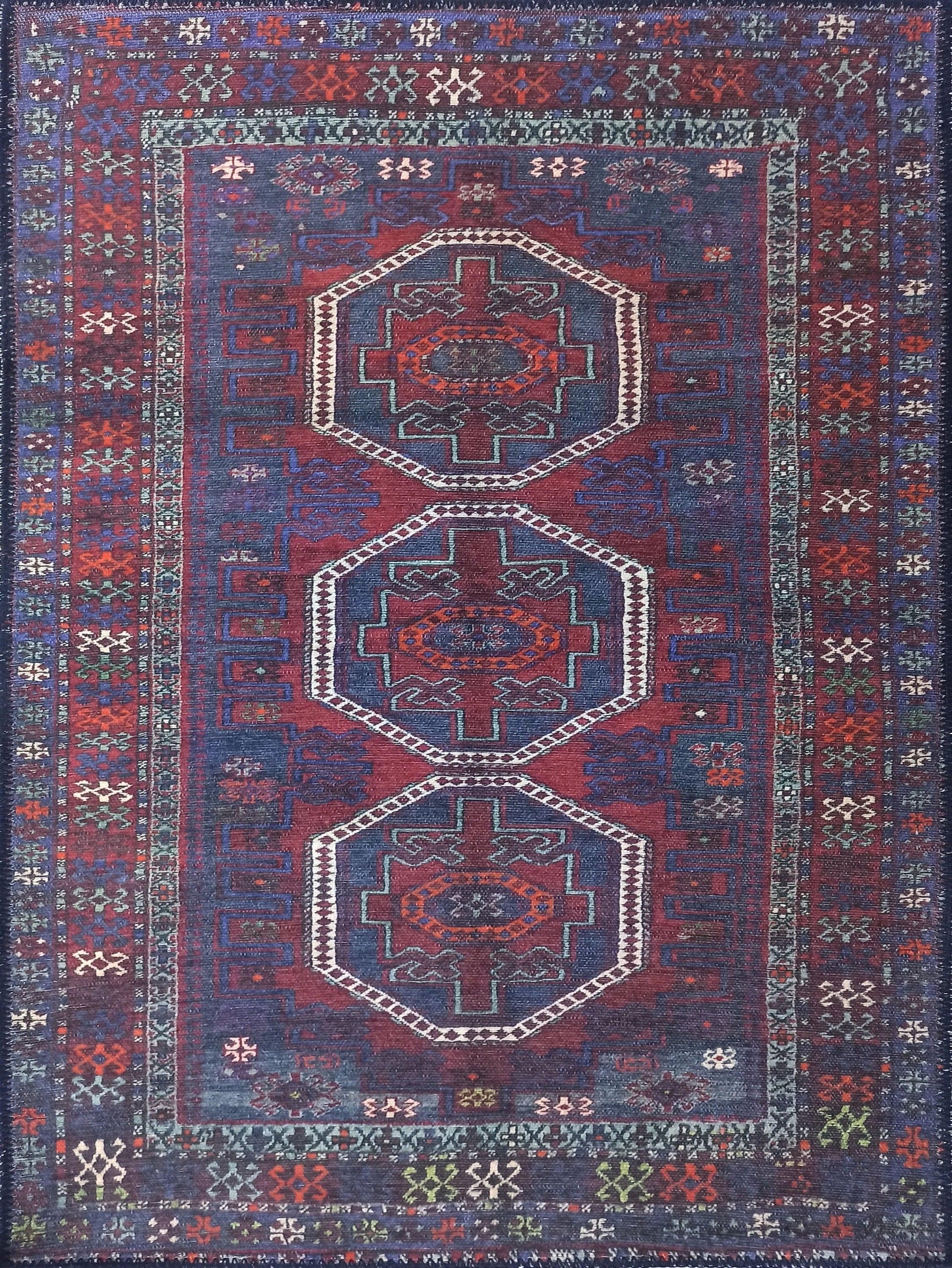 Lacivert ve Kırmızı Tonlu Vintage Halı