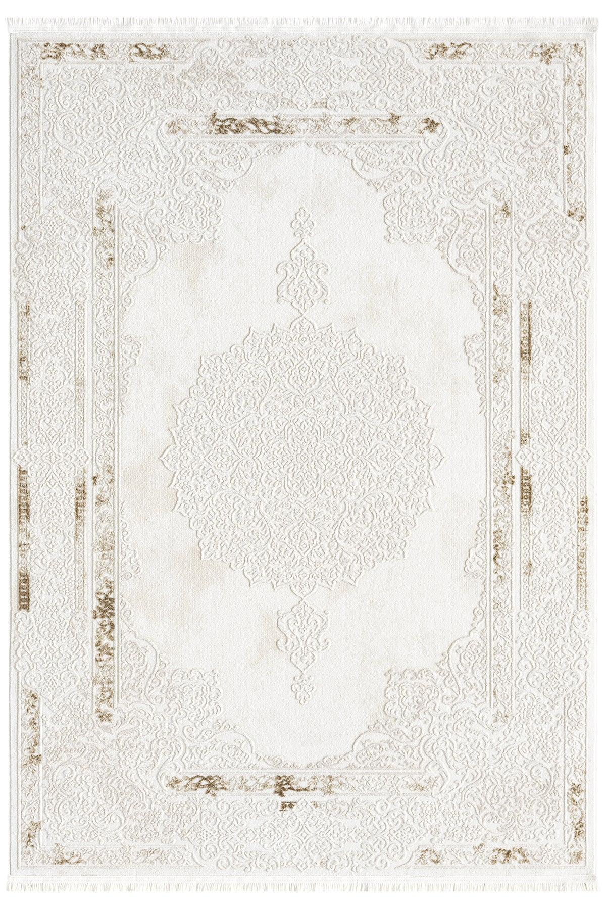 Lüks Krem Kahve Medallion Desenli Halı