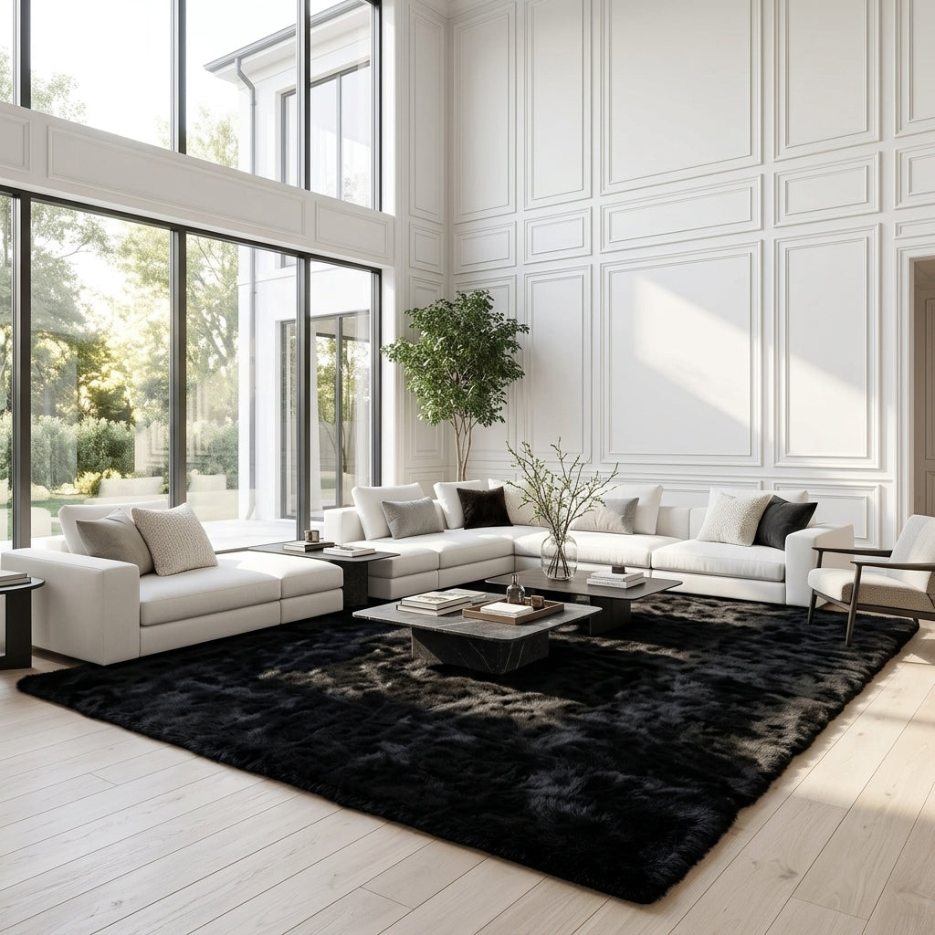 Modern Bej Gri Salon Halısı ve Lüks İç Mimari Yaşam Alanı