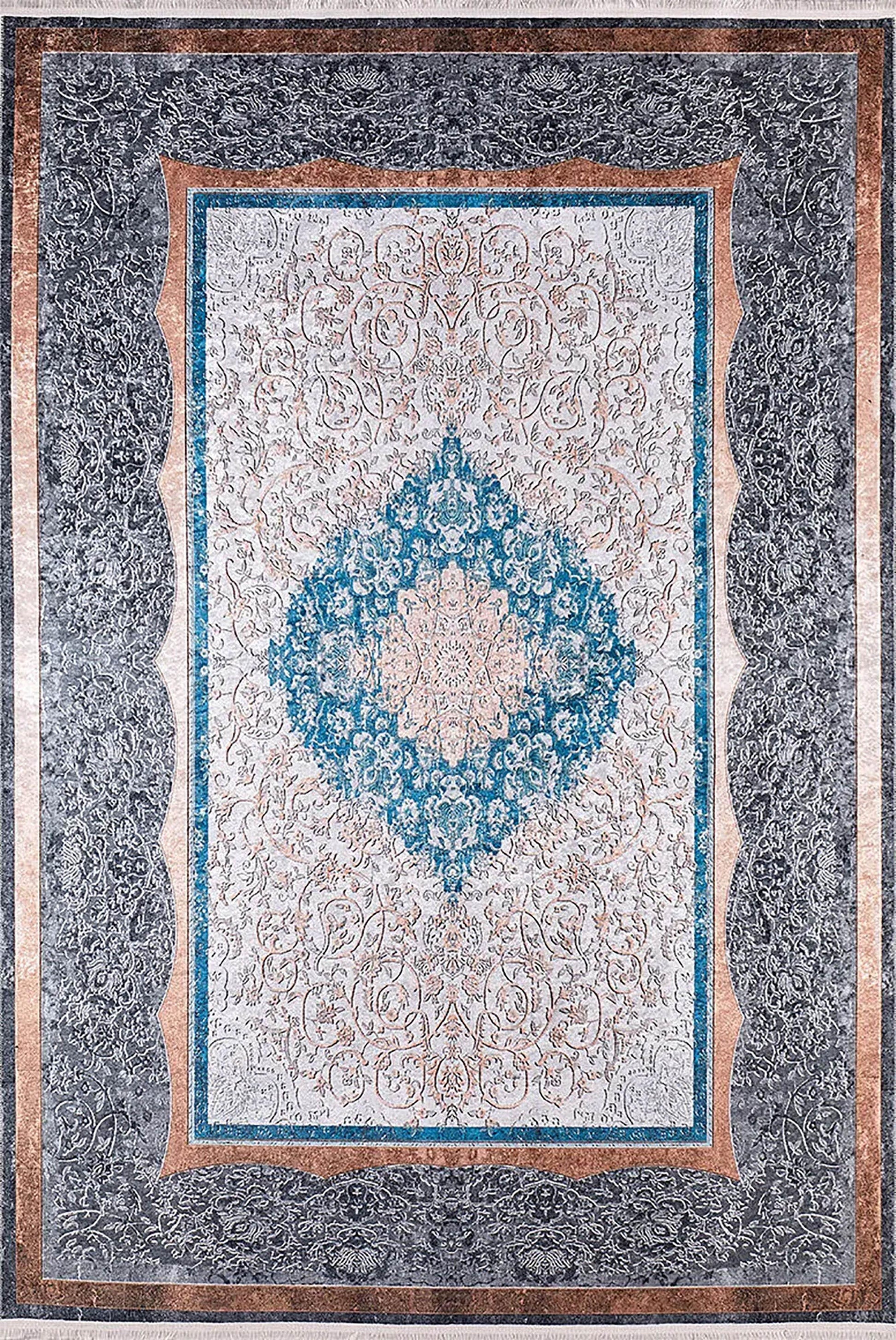 Madalyon Gri Mavi Bej Halı