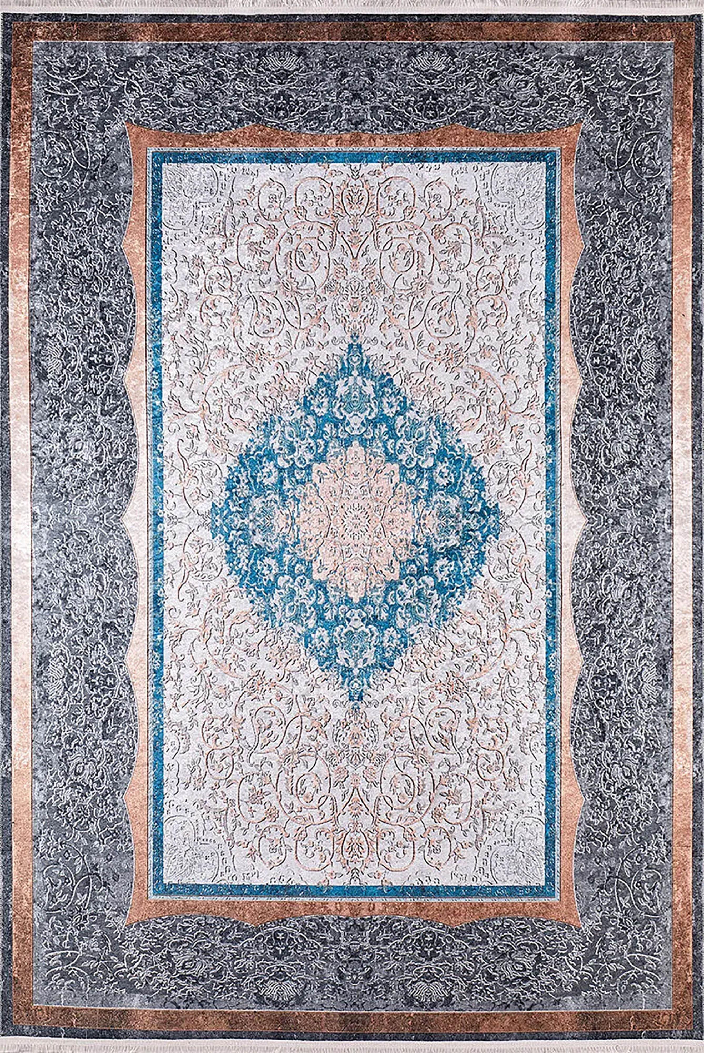 Madalyon Gri Mavi Bej Halı