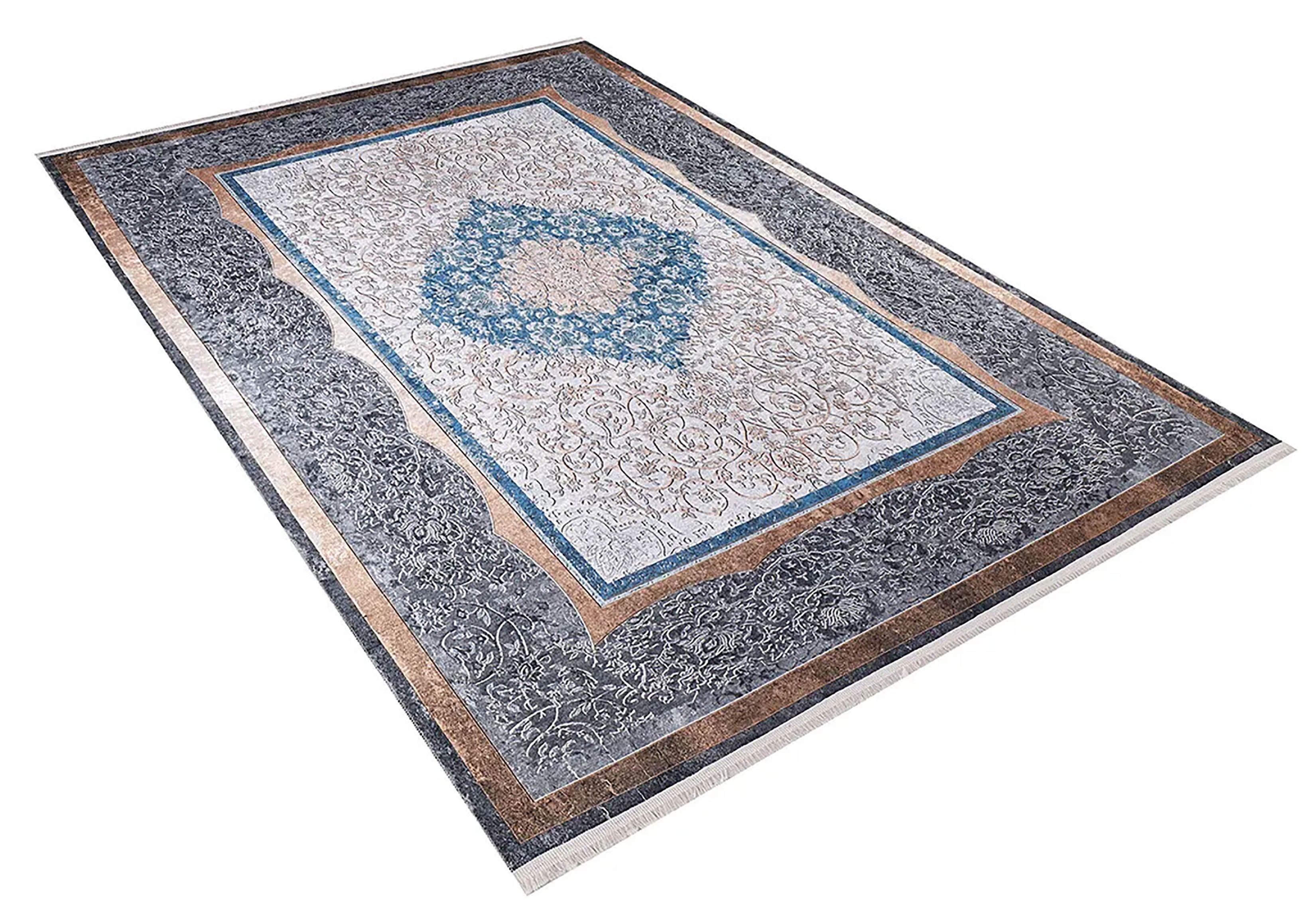 Madalyon Gri Mavi Bej Halı