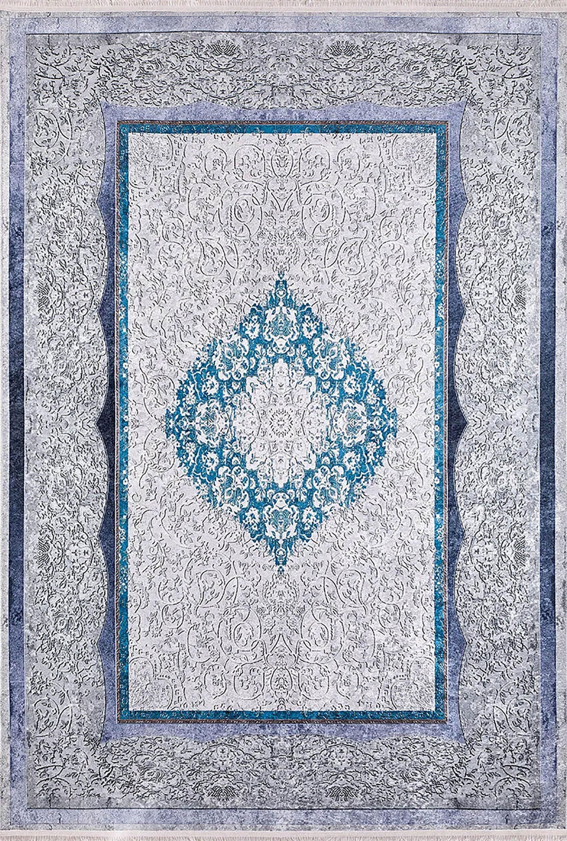 Madalyon Gri Mavi Halı