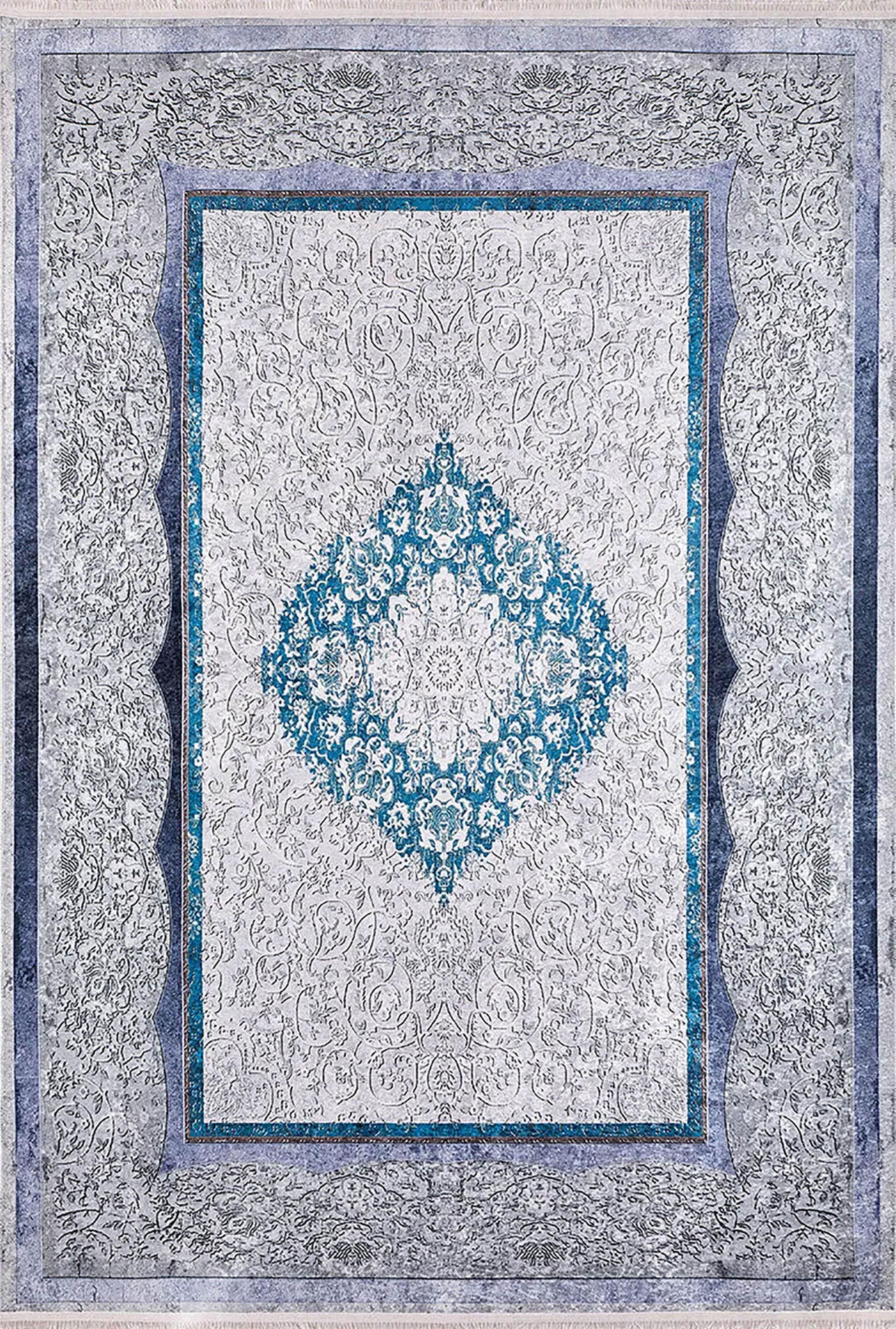 Madalyon Gri Mavi Halı