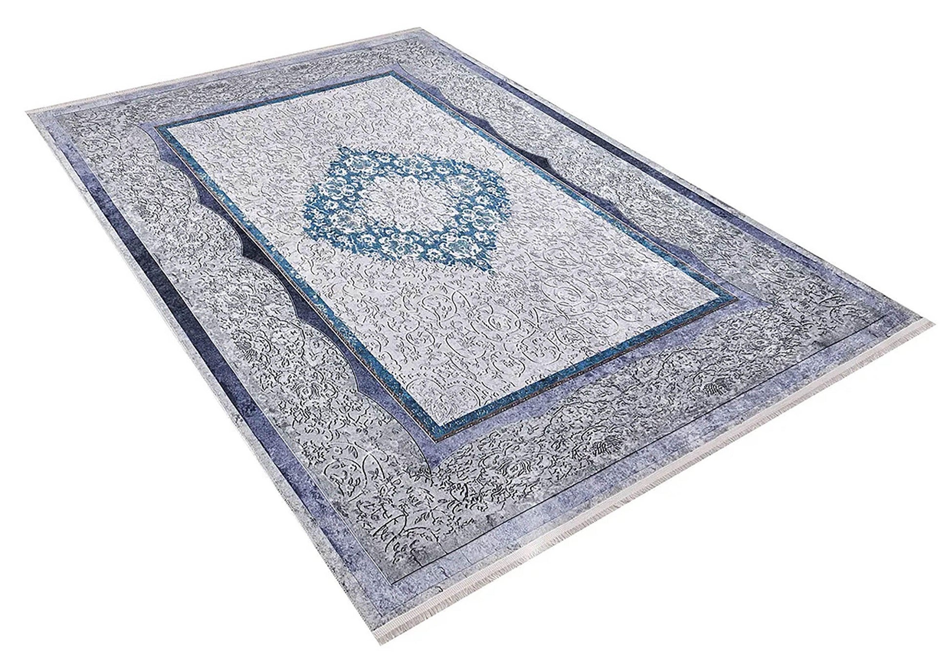 Madalyon Gri Mavi Halı