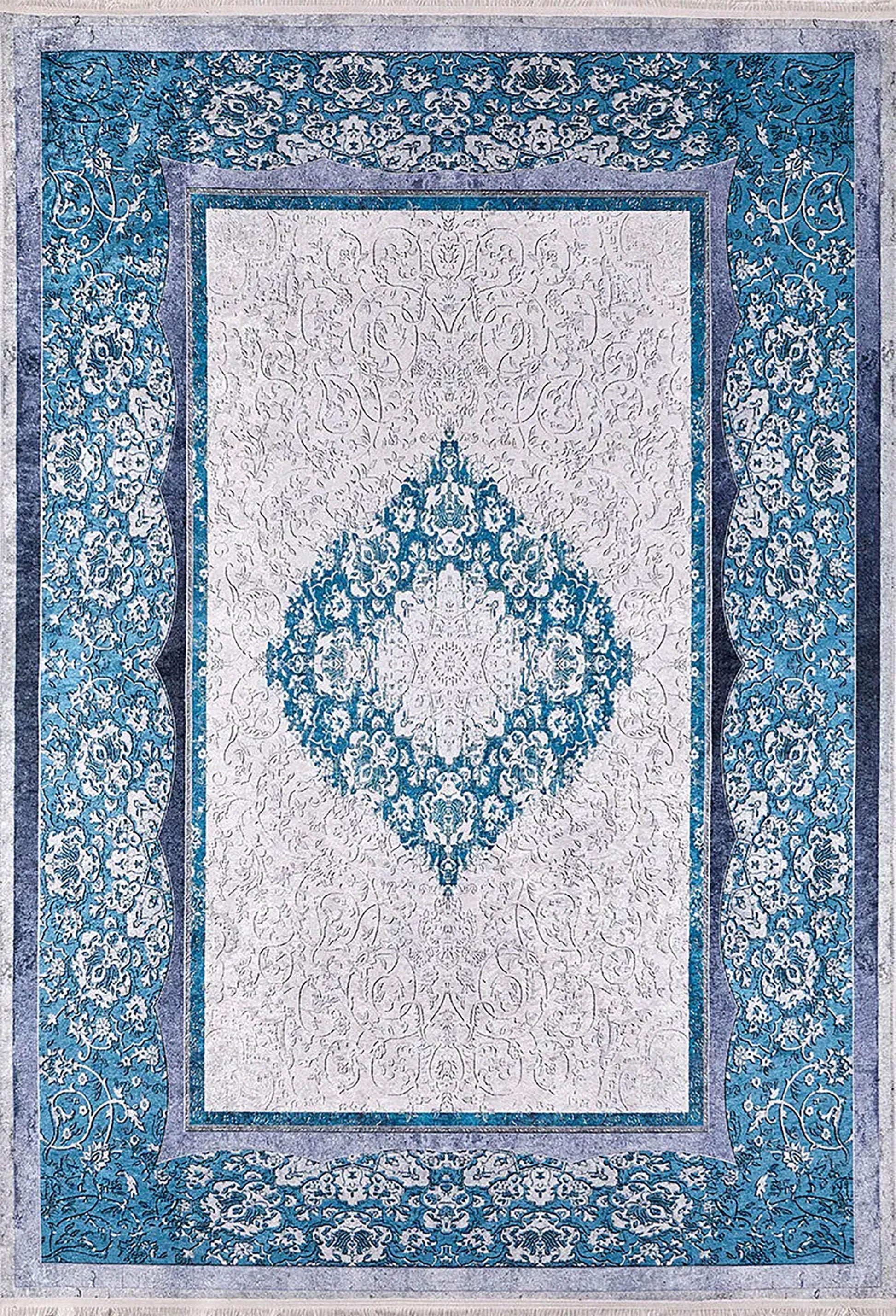 Madalyon Mavi Krem Halı