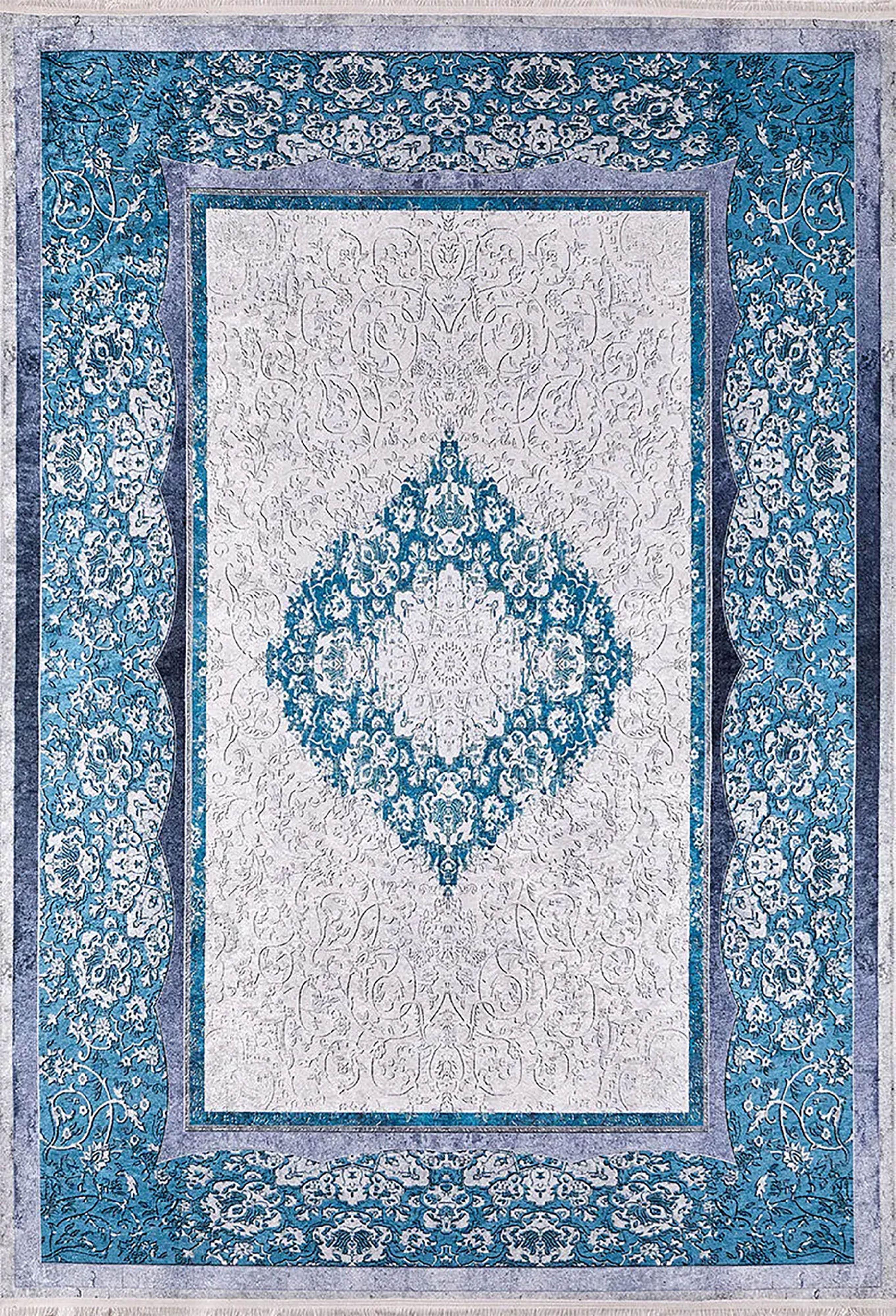 Madalyon Mavi Krem Halı
