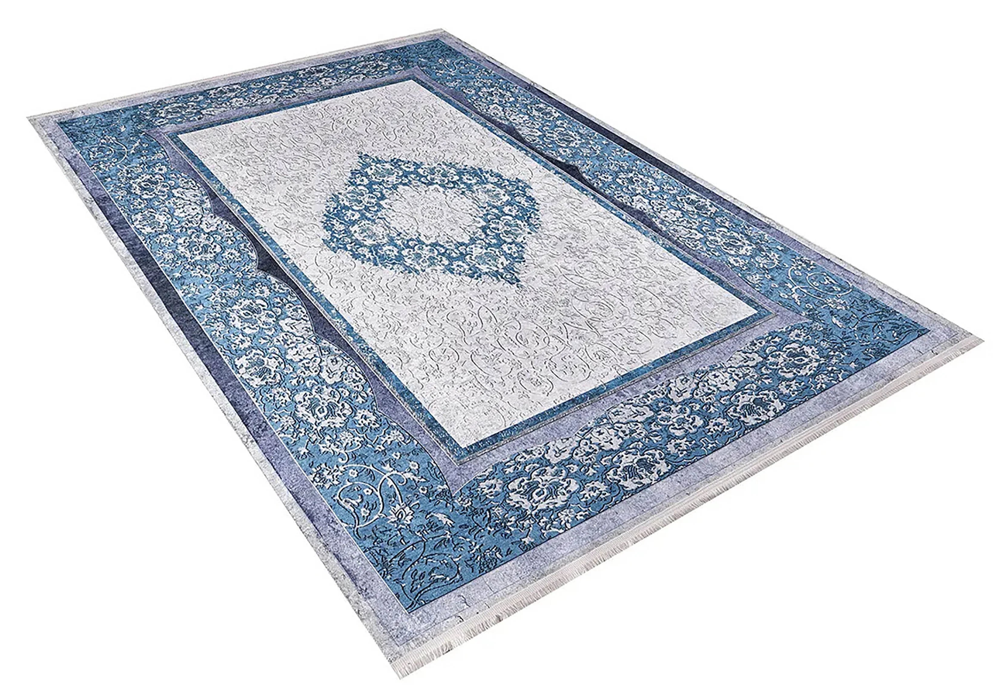 Madalyon Mavi Krem Halı