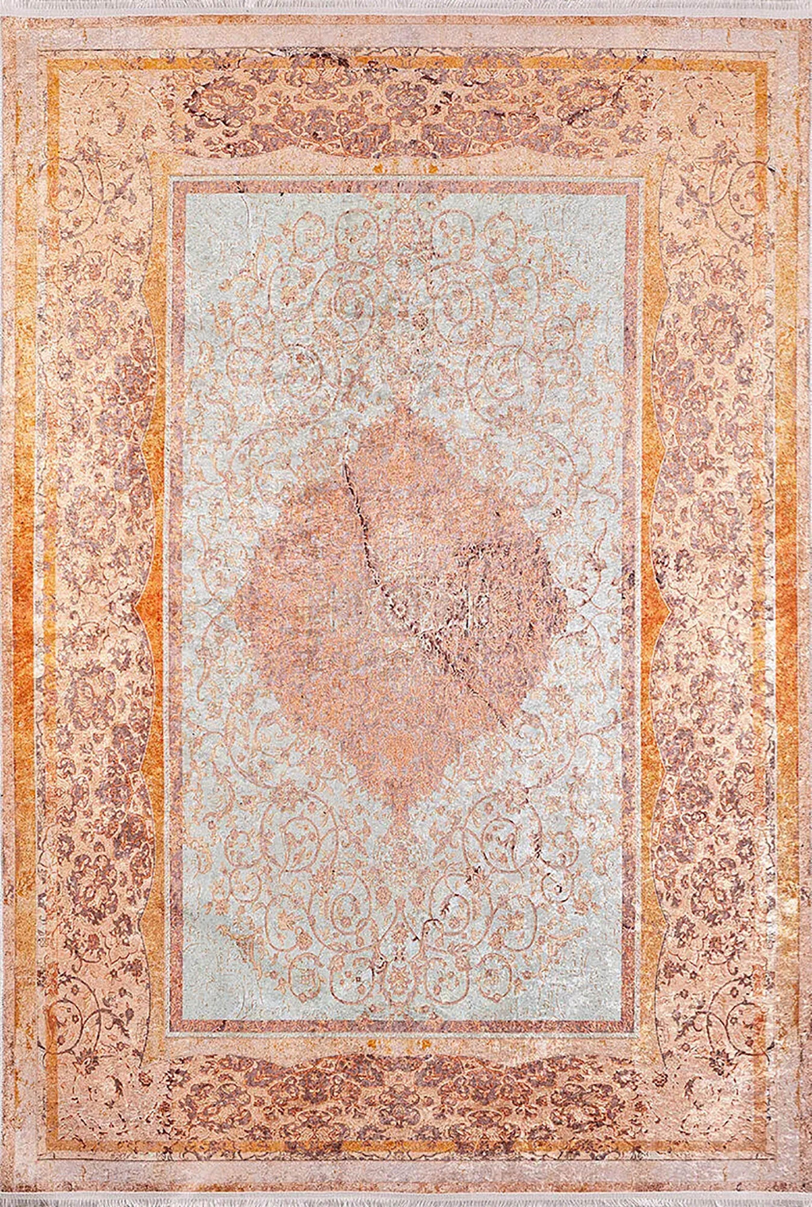 Madalyon Turuncu Krem Halı