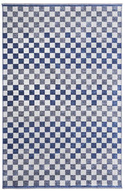 Mavi Beyaz Modern Geometrik Dama Desenli Yıkanabilir Halı