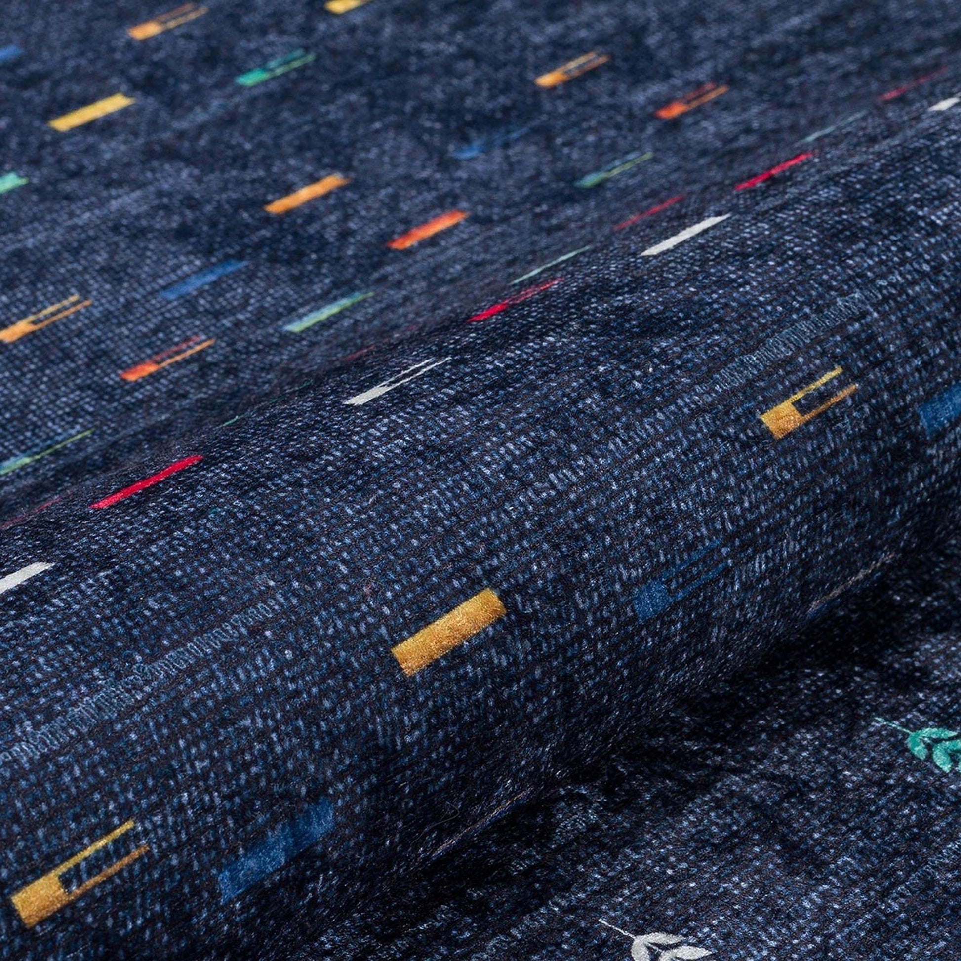 Mavi Çok Renkli Etnik Desenli Modern Kilim Halı