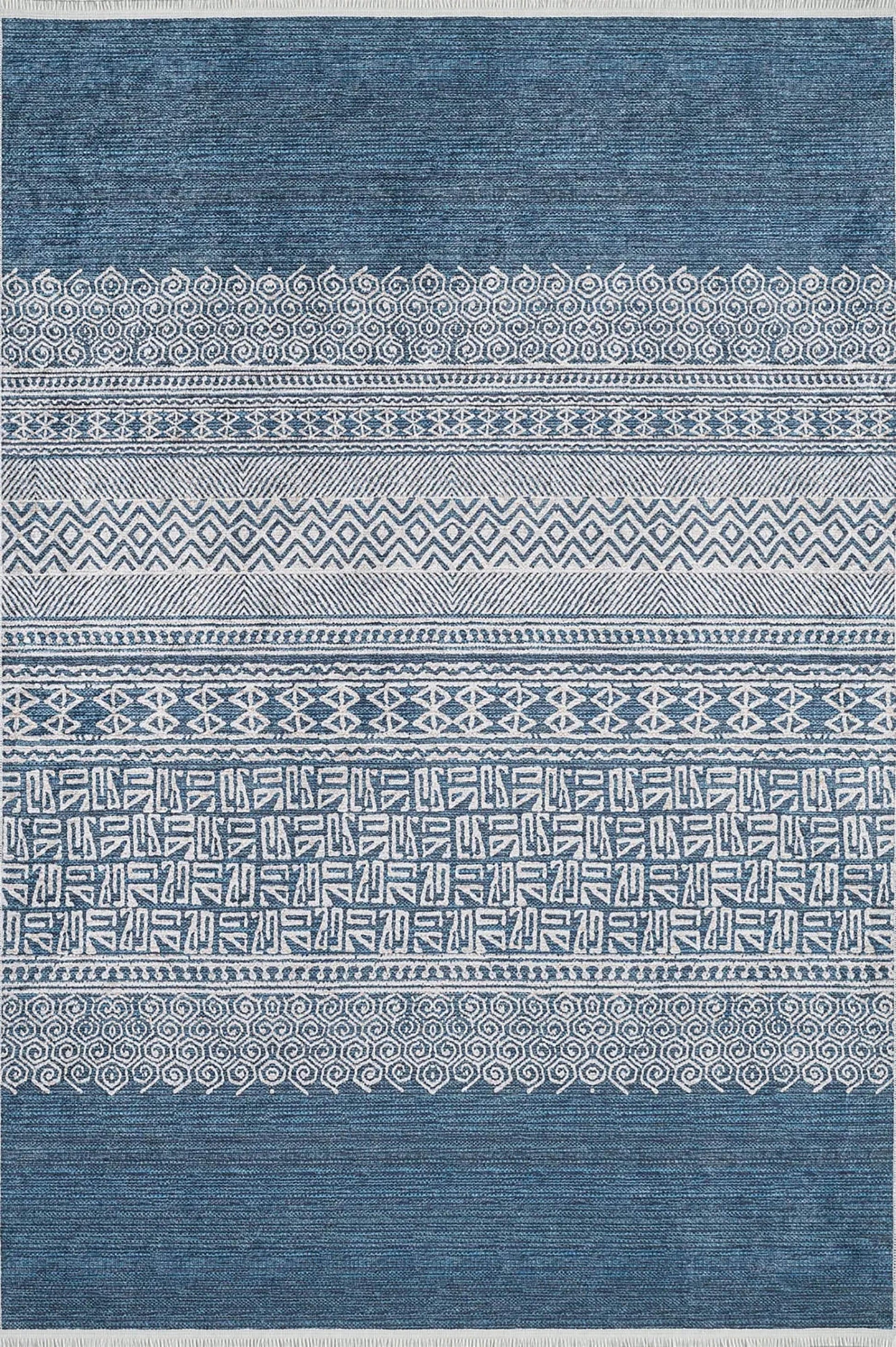 Mavi Etnik Desenli Anadolu Kilim Halı