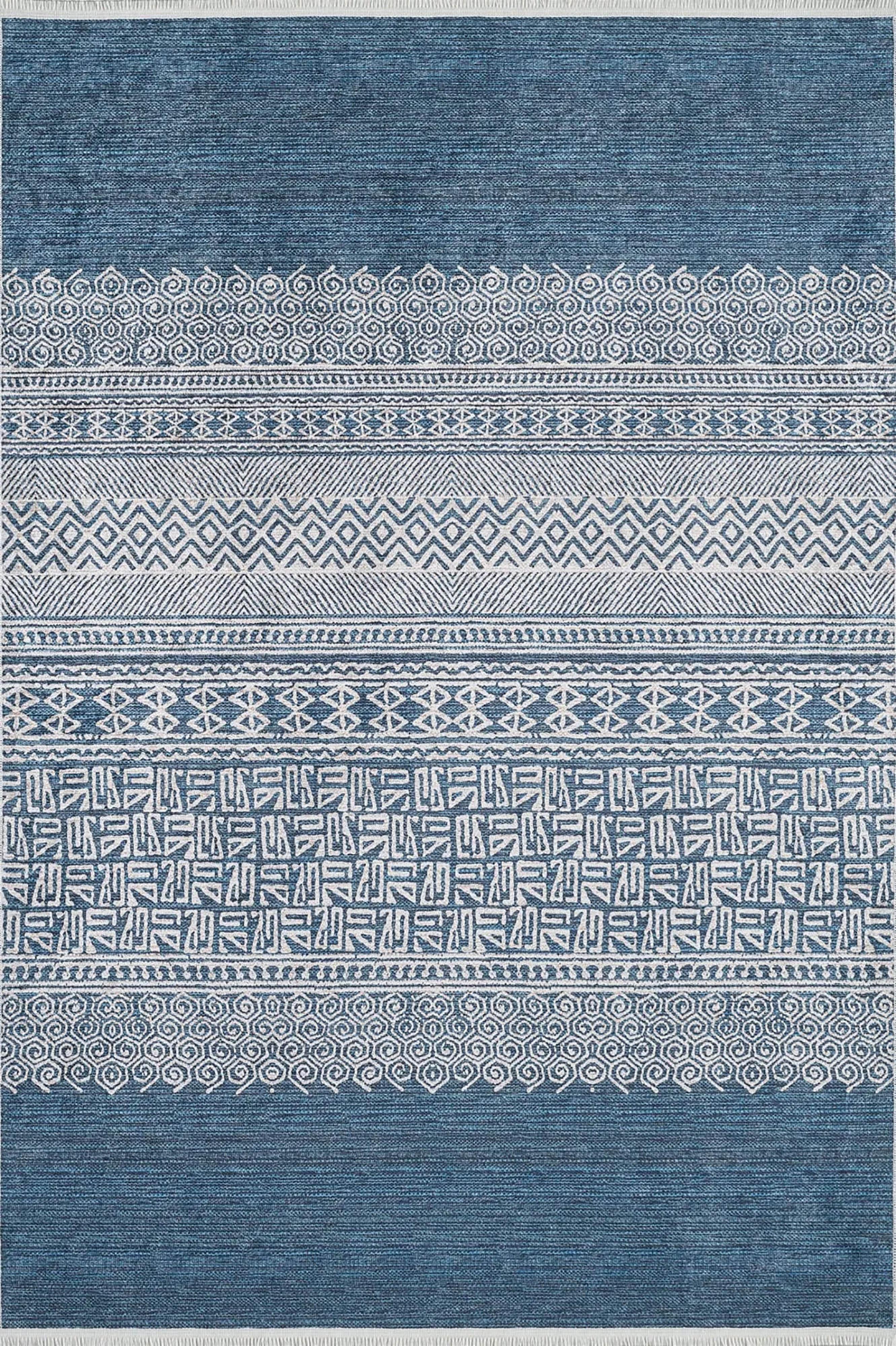 Mavi Etnik Desenli Anadolu Kilim Halı