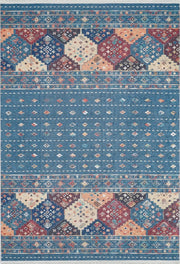 Mavi Etnik Şerit Desenli Modern Halı