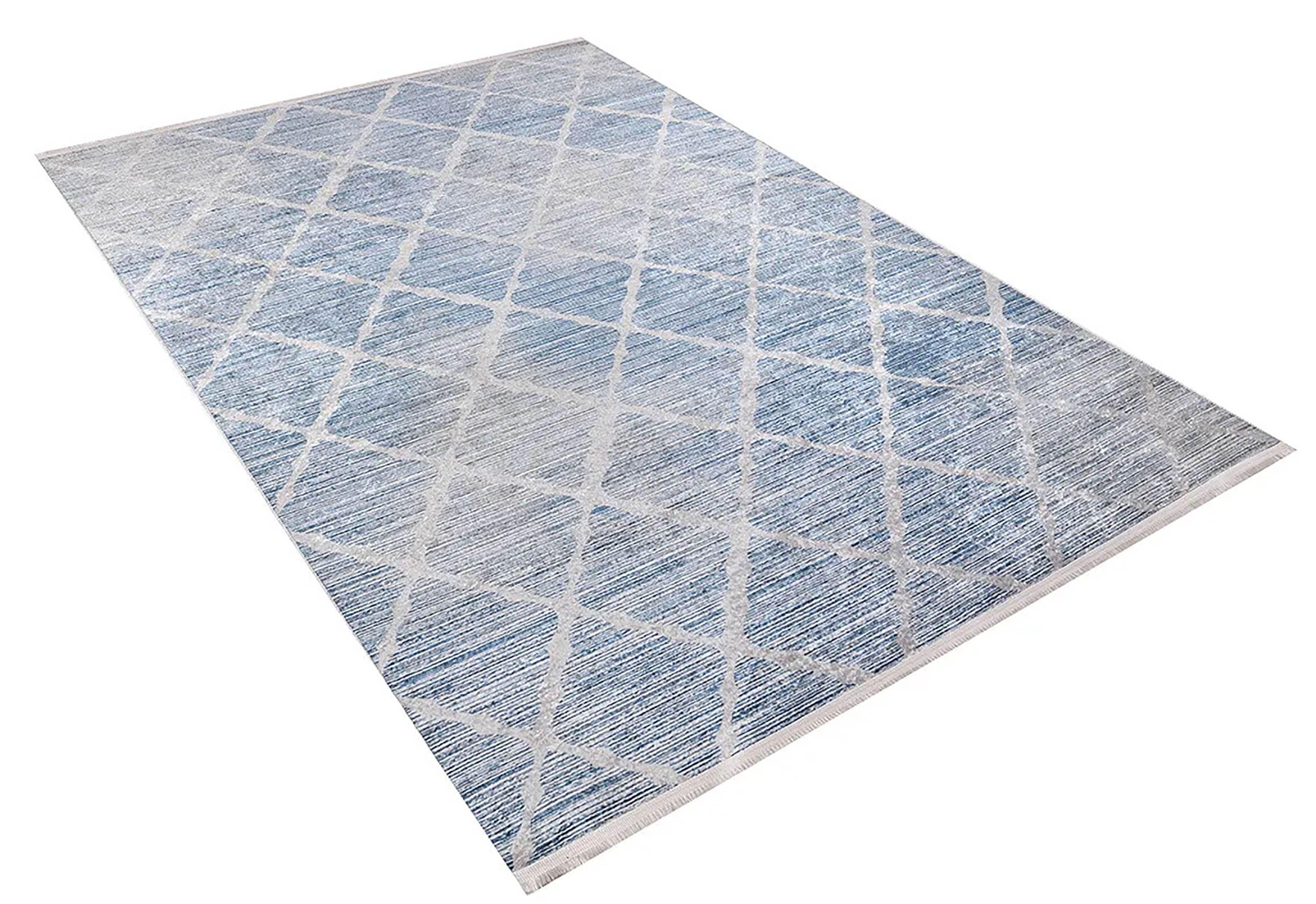 Mavi Geometrik Desenli Modern Halı