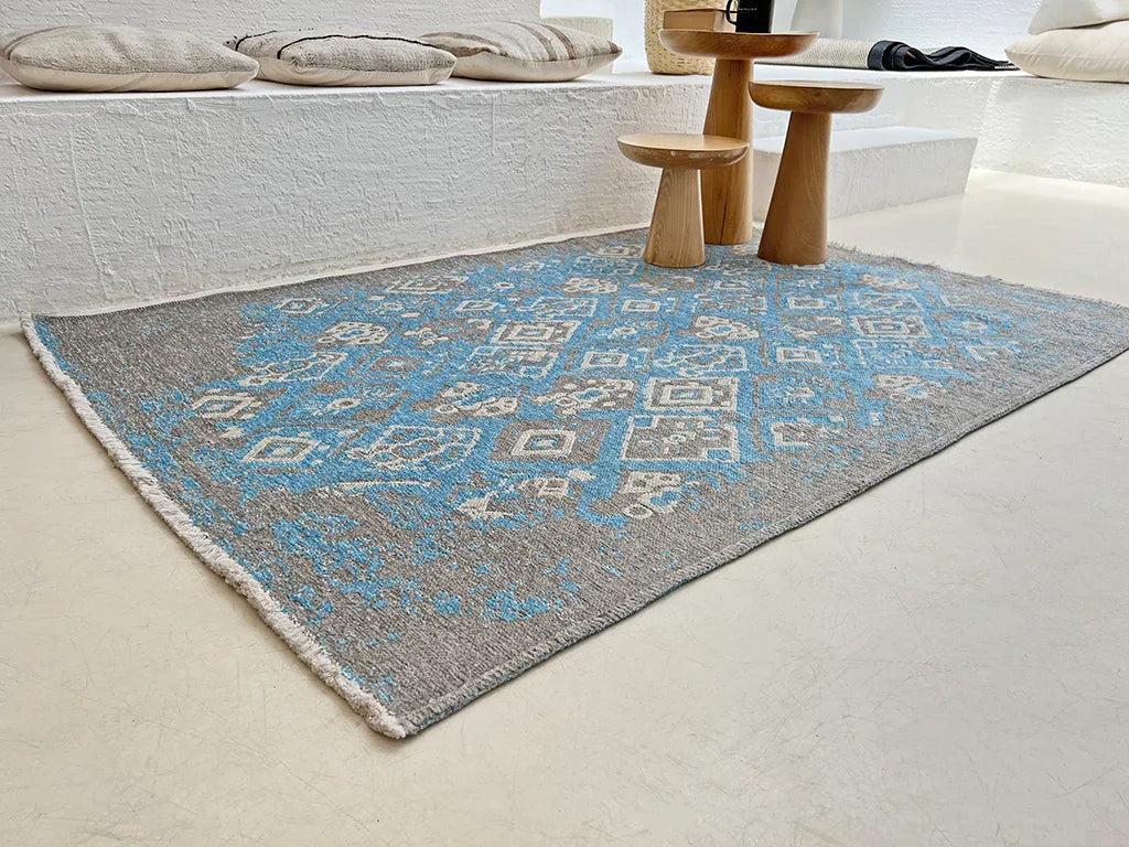 Mavi Gri Çift Taraflı Modern Vintage Yıkanabilir Antibakteriyel Halı