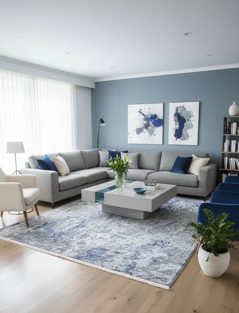 Mavi Gri Modern Halı