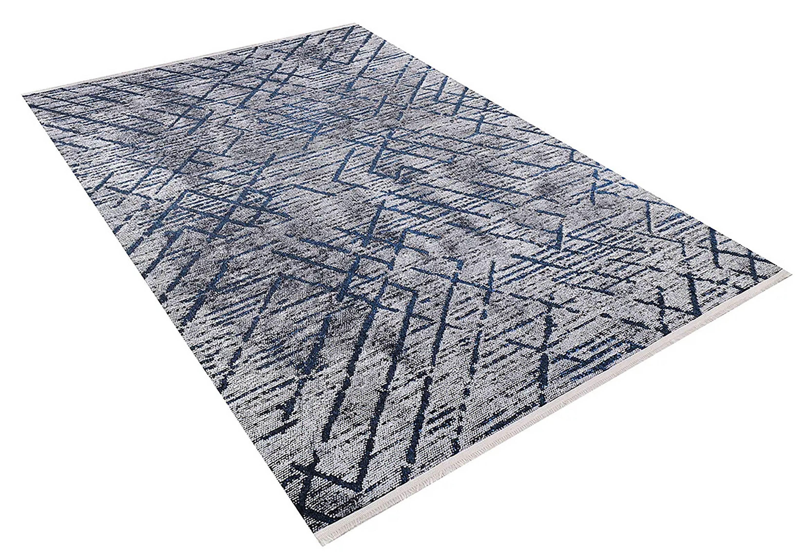 Mavi Gri Tonlu Çapraz Desenli Modern Halı