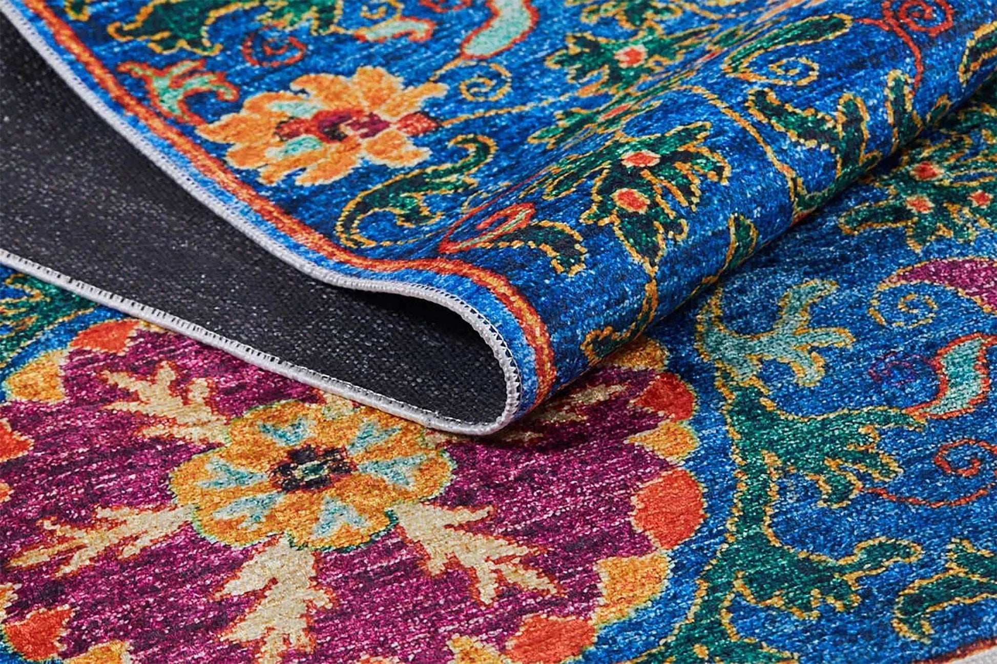 Mavi Gül Çiçekli Dekoratif Halı