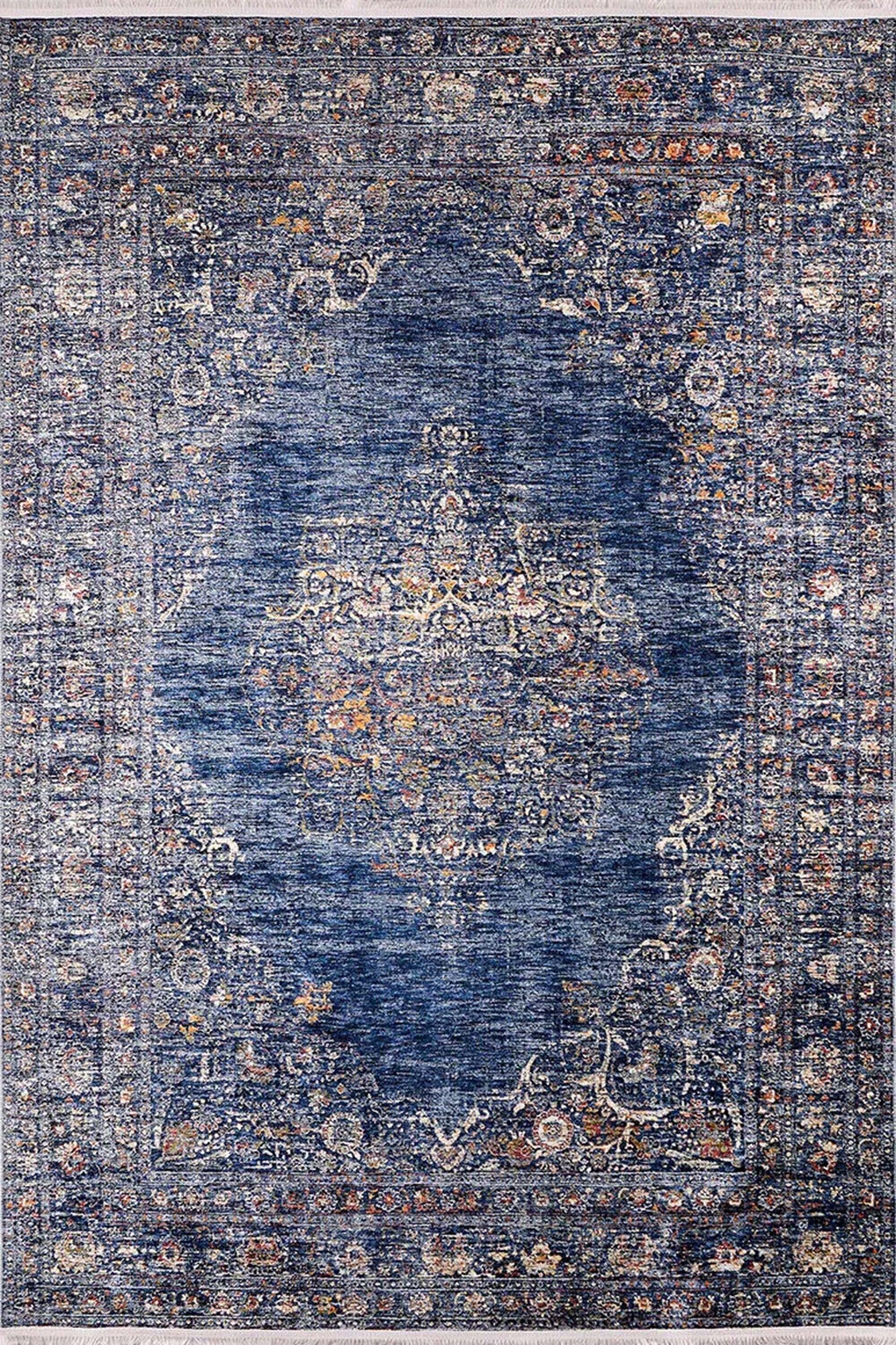 Mavi Madalyon Desenli Halı