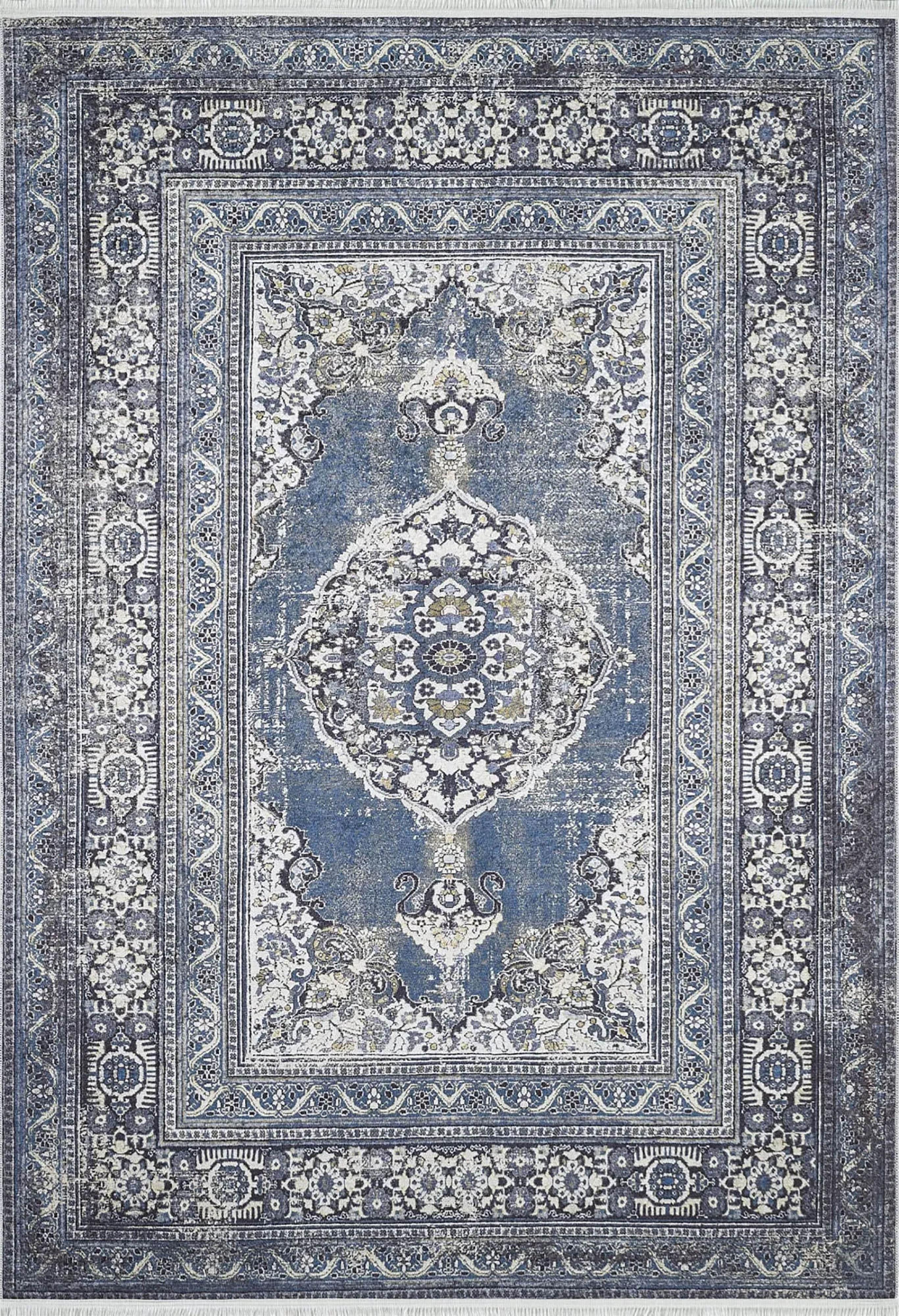 Mavi Madalyon Geometrik Halı