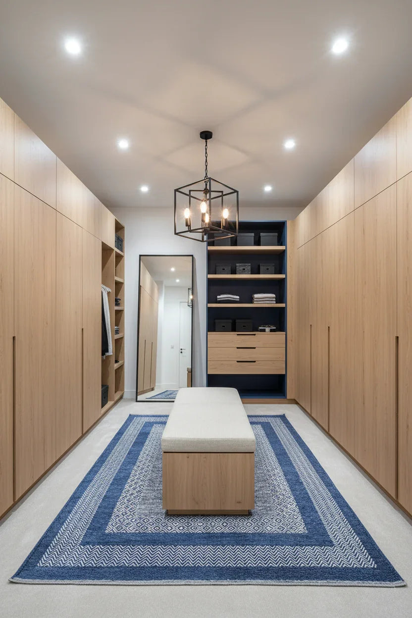Mavi Modern Yıkanabilir Antibakteriyel Salon Halısı