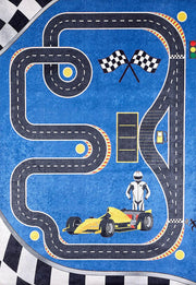 Mavi Yarış Pisti F1 Çocuk Halısı