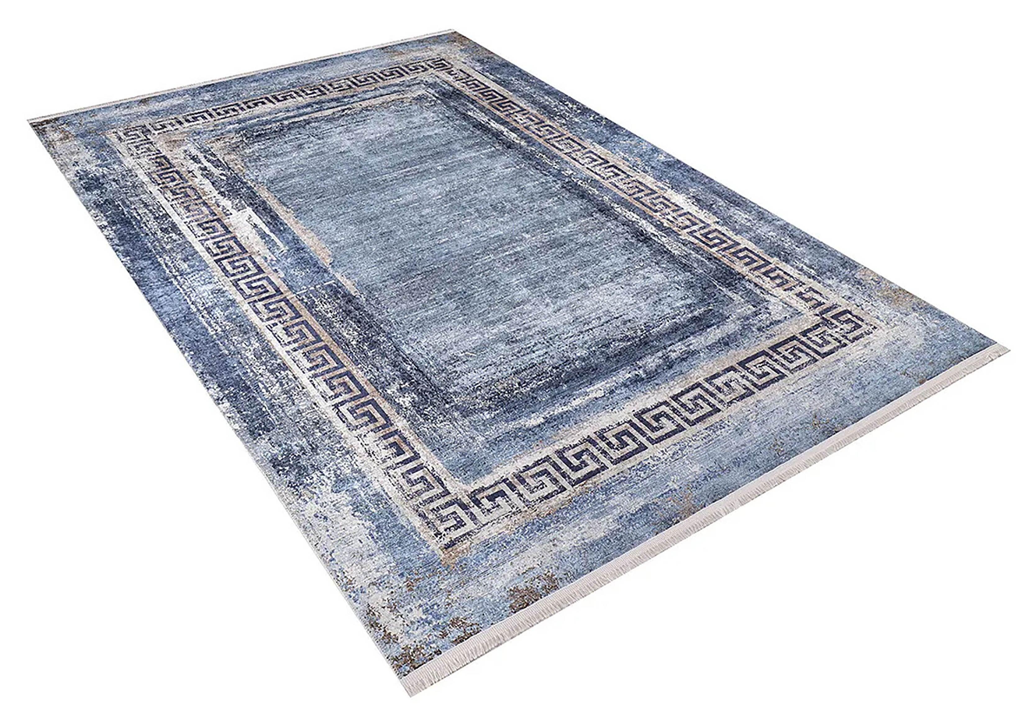 Mavi Yunan Anahtar Desenli Çerçeve Halı