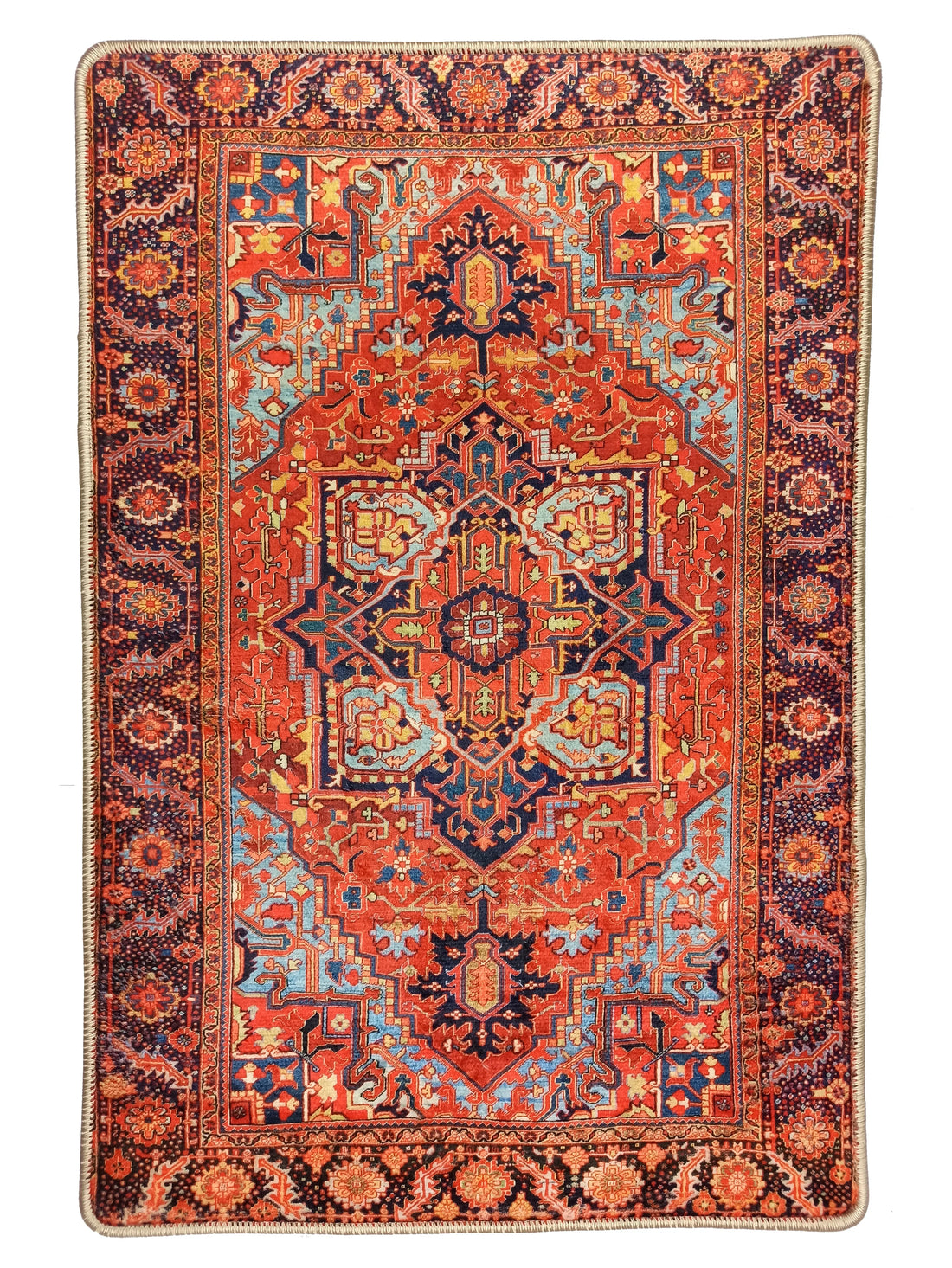 Mercan Kırmızı ve Mavi Renkli Vintage Halısı