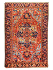 Mercan Kırmızı ve Mavi Renkli Vintage Halısı