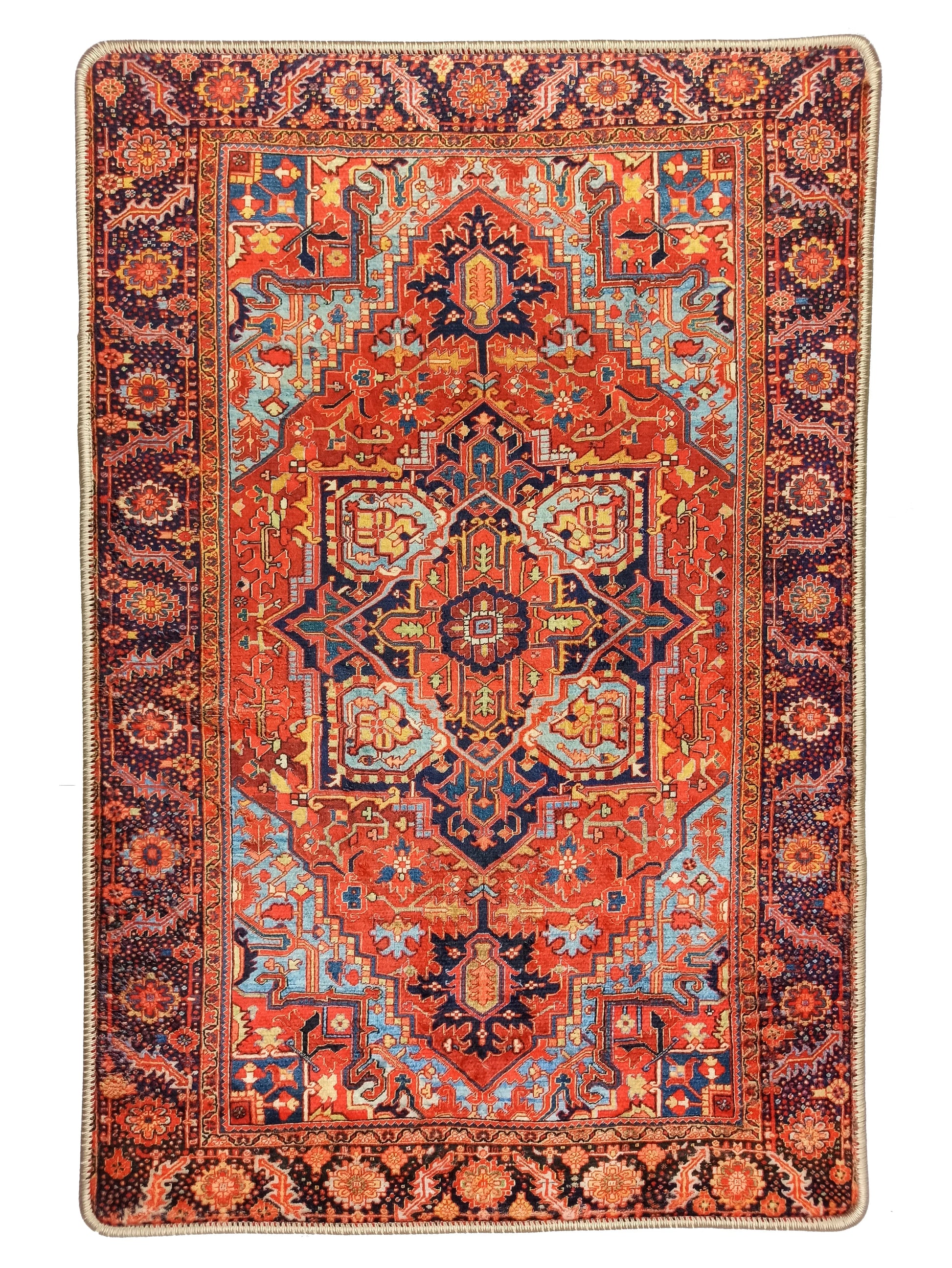 Mercan Kırmızı ve Mavi Renkli Vintage Halısı