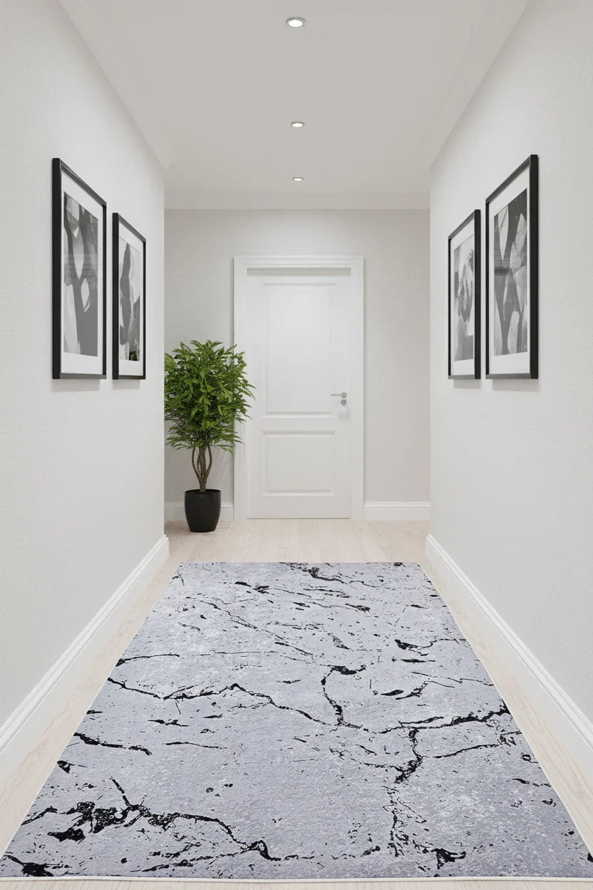 Mermer Desenli Gri Modern Halı