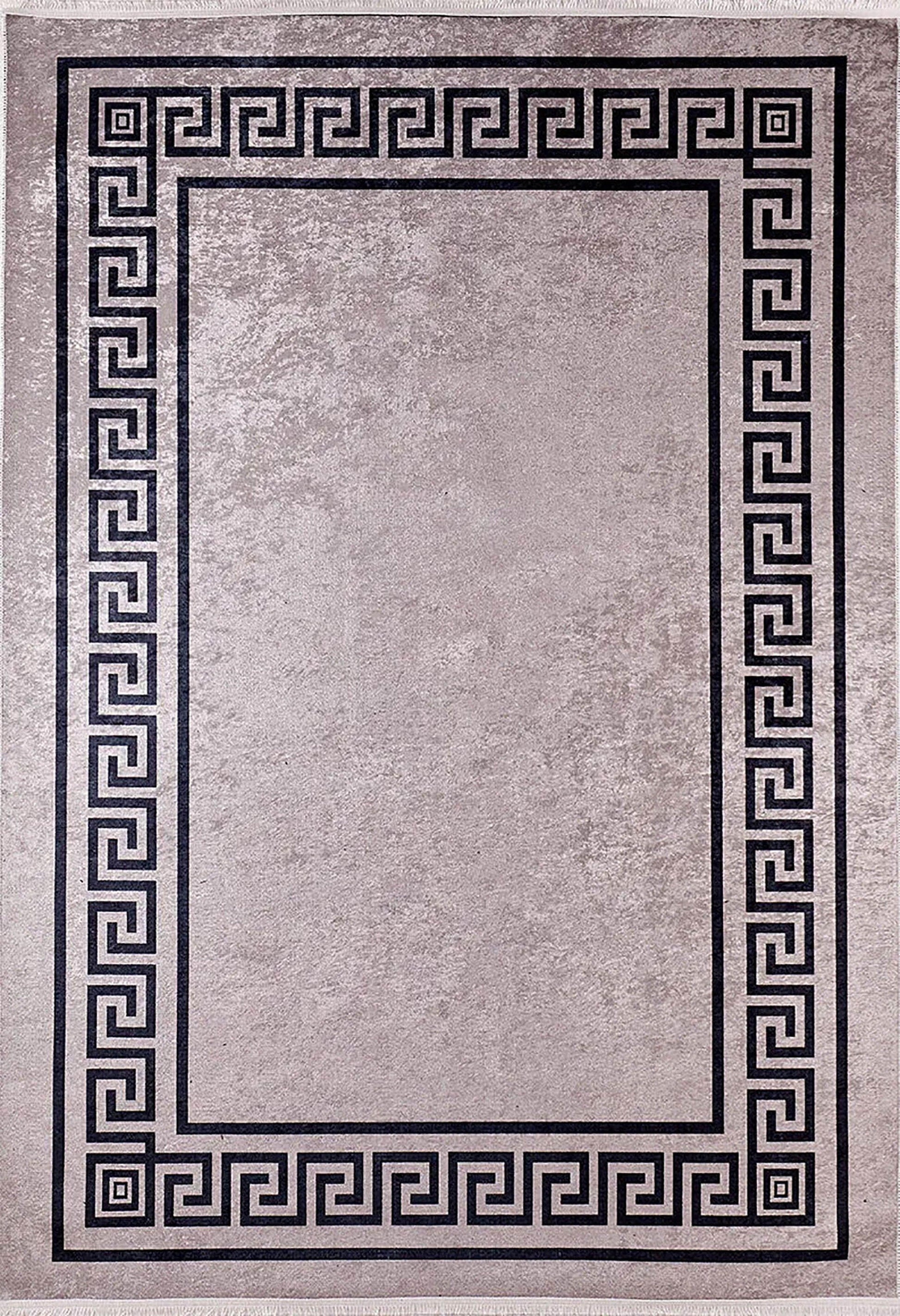 Mermer Desenli Kahverengi Geometrik Bordürlü Halı