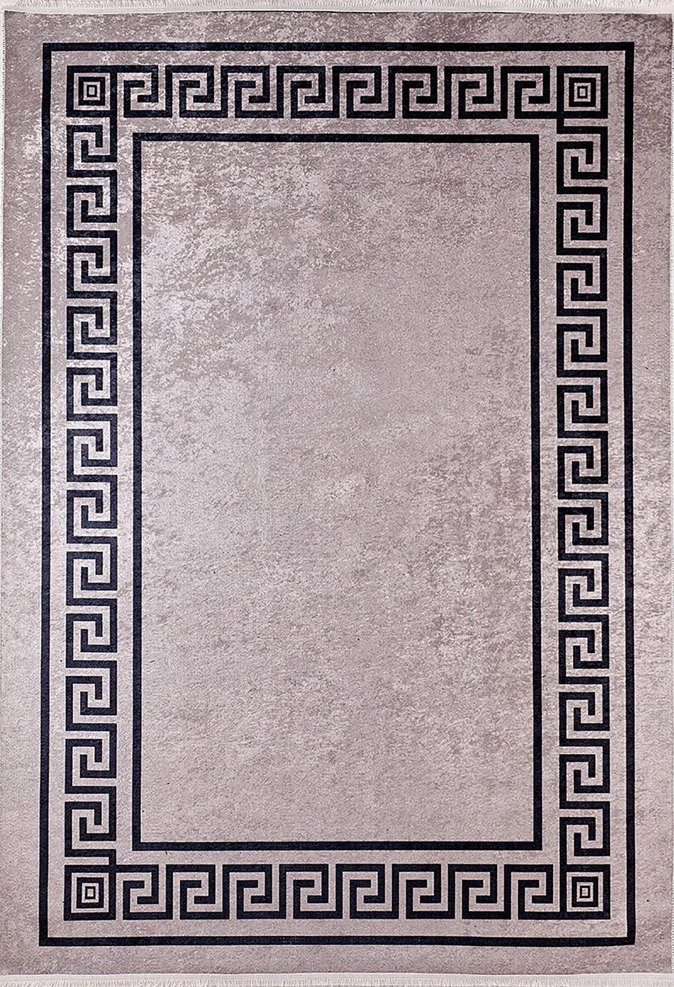Mermer Desenli Kahverengi Geometrik Bordürlü Halı