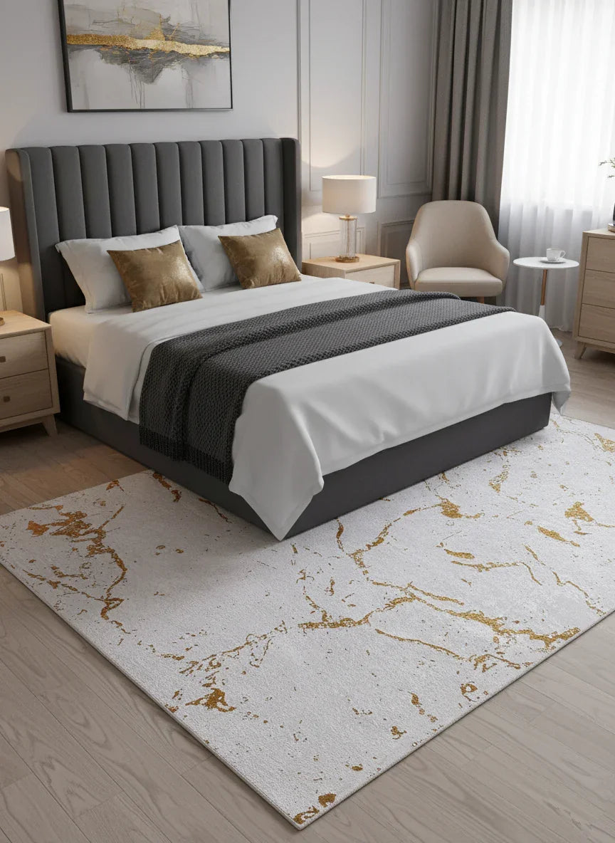 Mermer Desenli Krem Altın Modern Halı