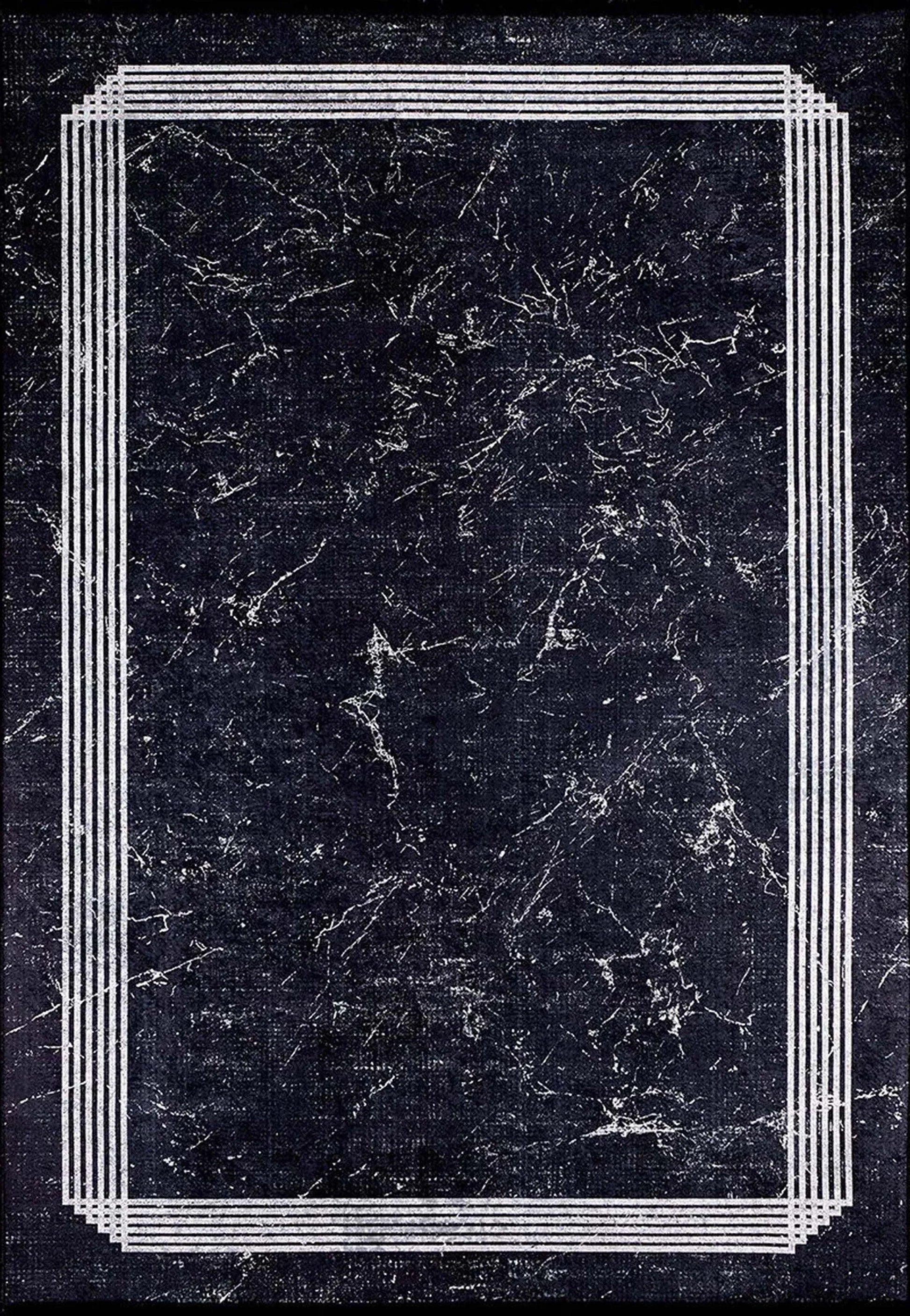 Mermer Desenli Modern Siyah Halı