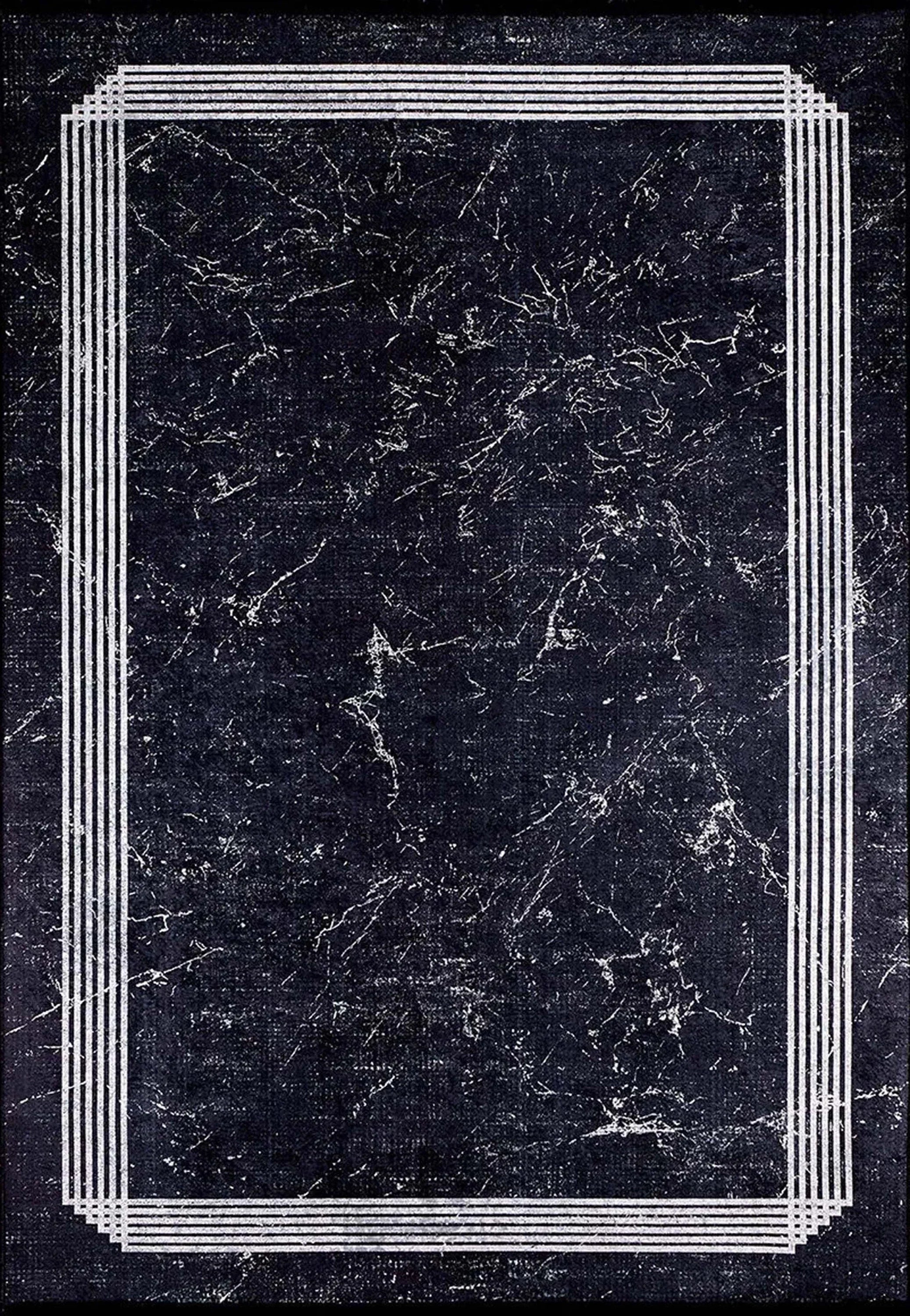 Mermer Desenli Modern Siyah Halı