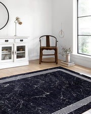 Mermer Desenli Modern Siyah Halı