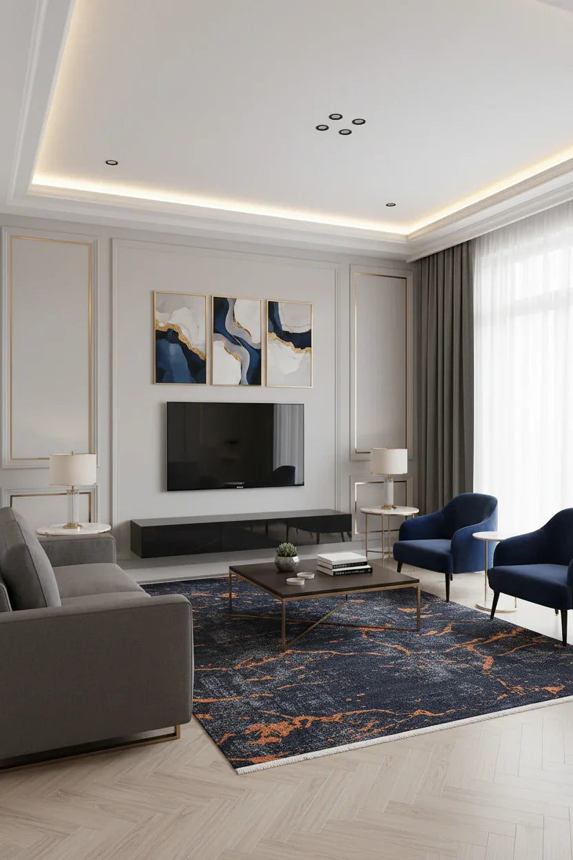 Mermer Desenli Siyah Kahverengi Modern Halı
