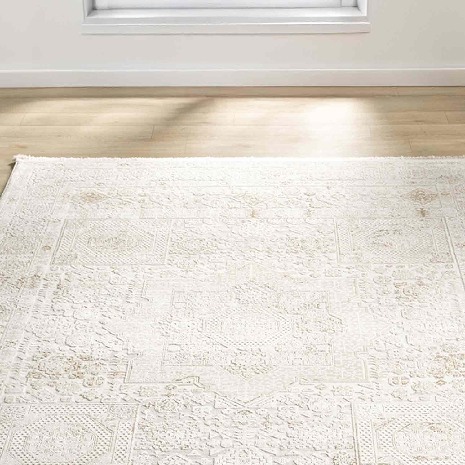 Minimal Krem Bej Eskitme Desenli Halı