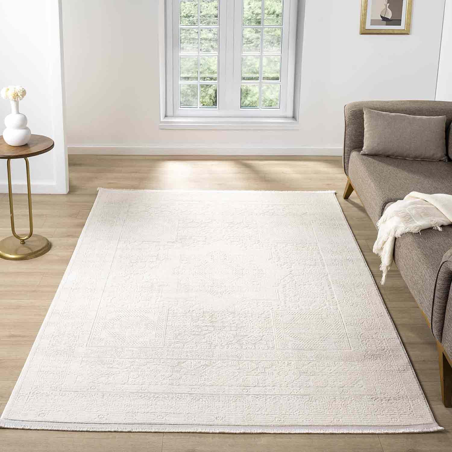 Minimal Krem Eskitme Desenli Halı