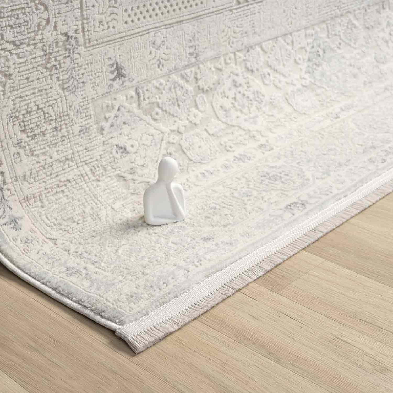 Minimal Krem Gri Eskitme Desenli Halı